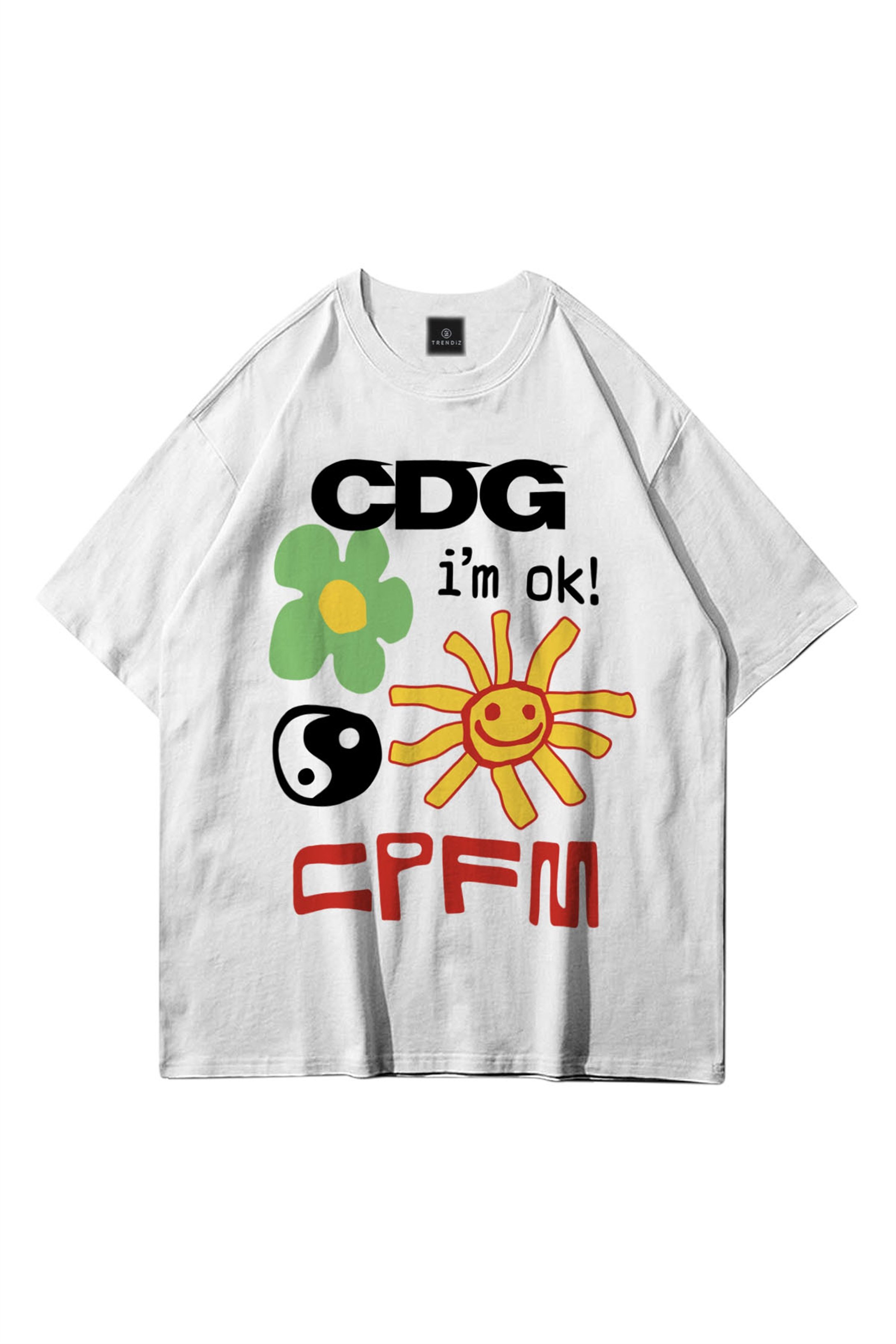 Trendiz Unisex CDG i'm ok! CPFM Beyaz Tshirt