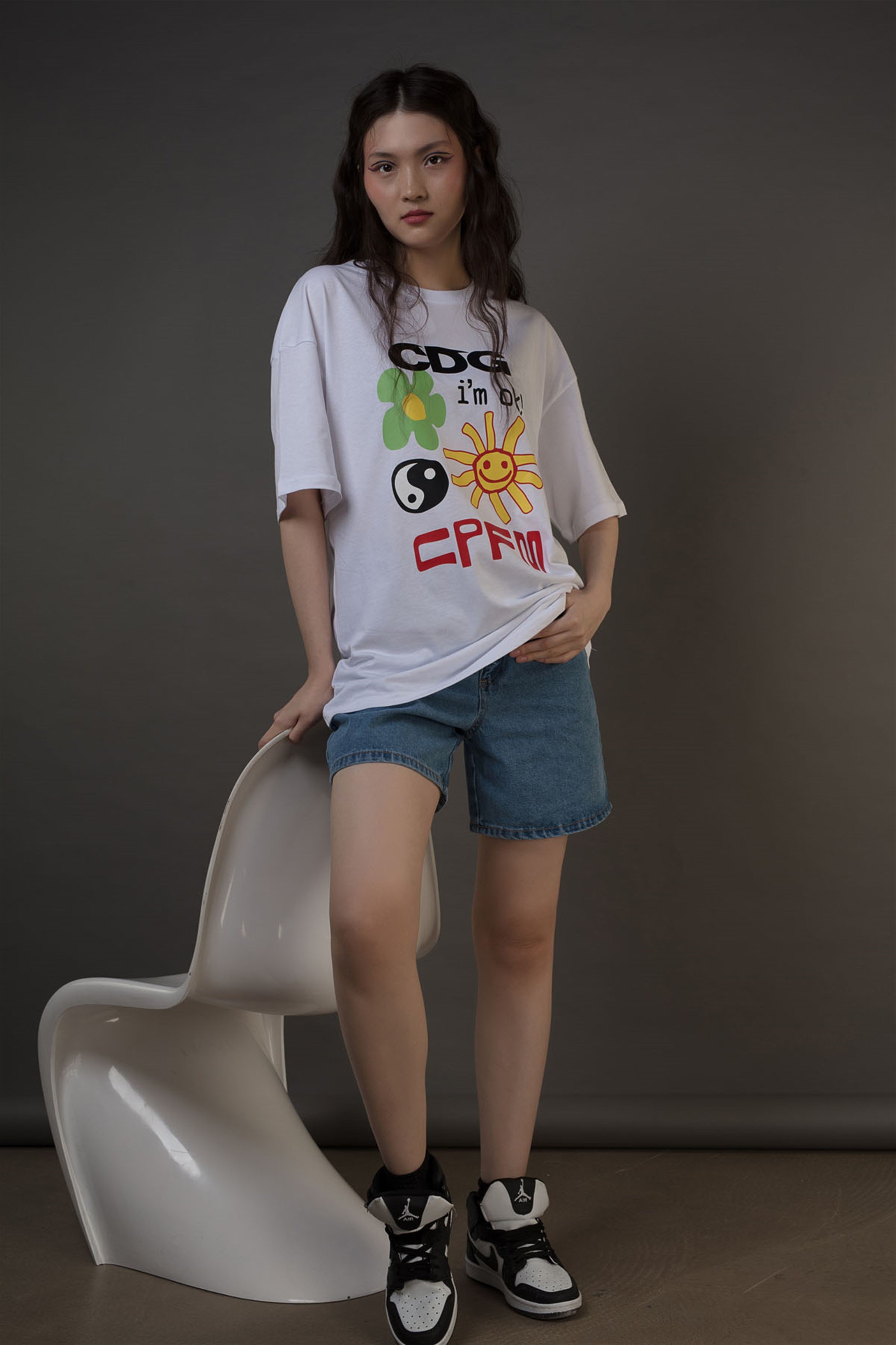 Trendiz Unisex CDG i'm ok! CPFM Beyaz Tshirt