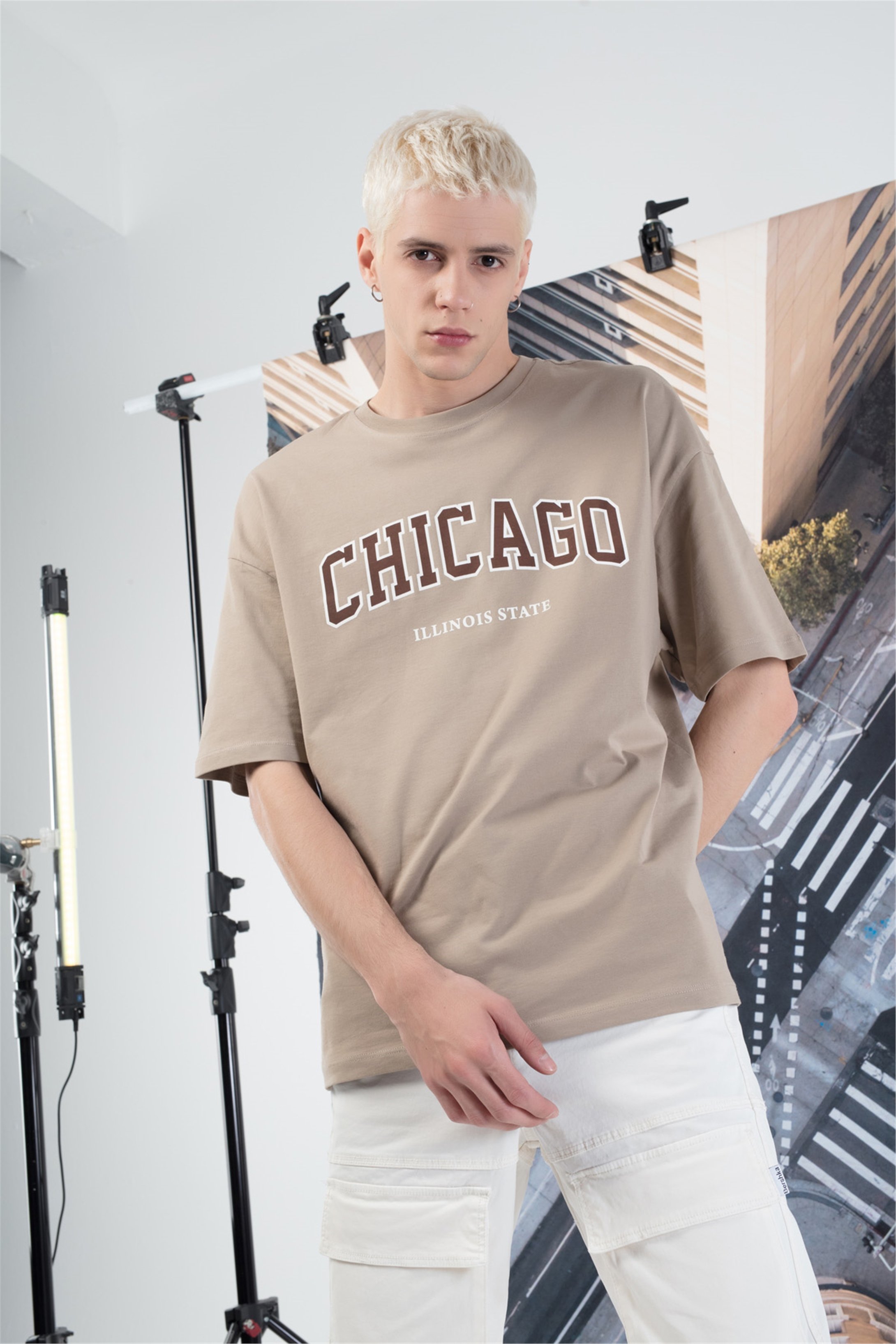 Trendiz Unisex Chıcago Tshirt Bej