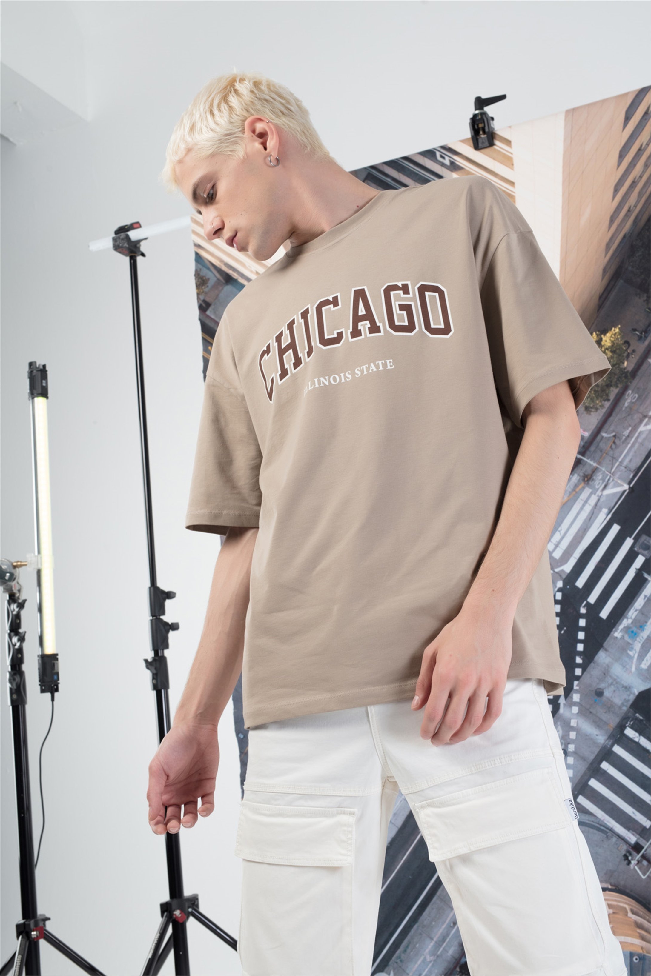 Trendiz Unisex Chıcago Tshirt Bej
