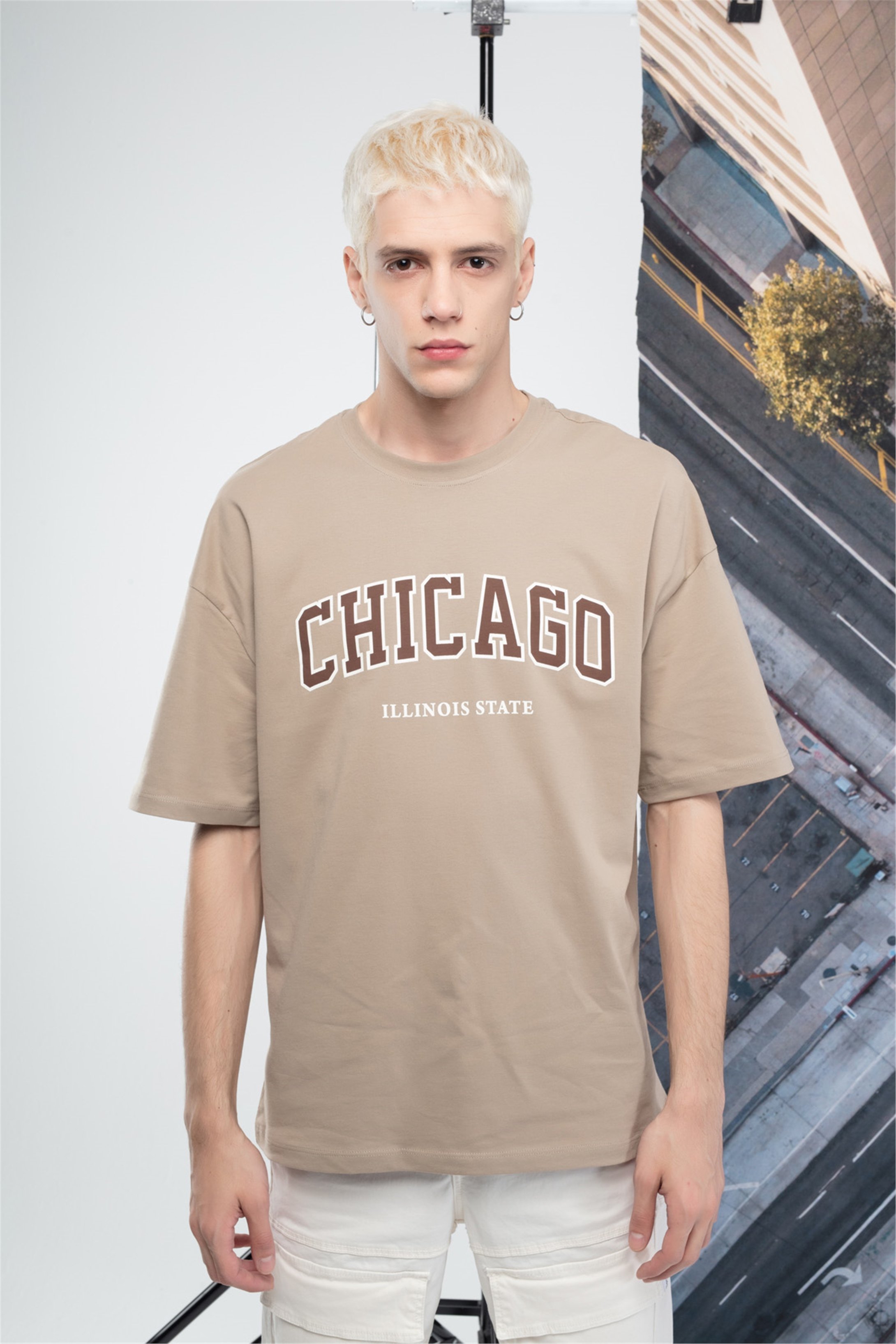 Trendiz Unisex Chıcago Tshirt Bej