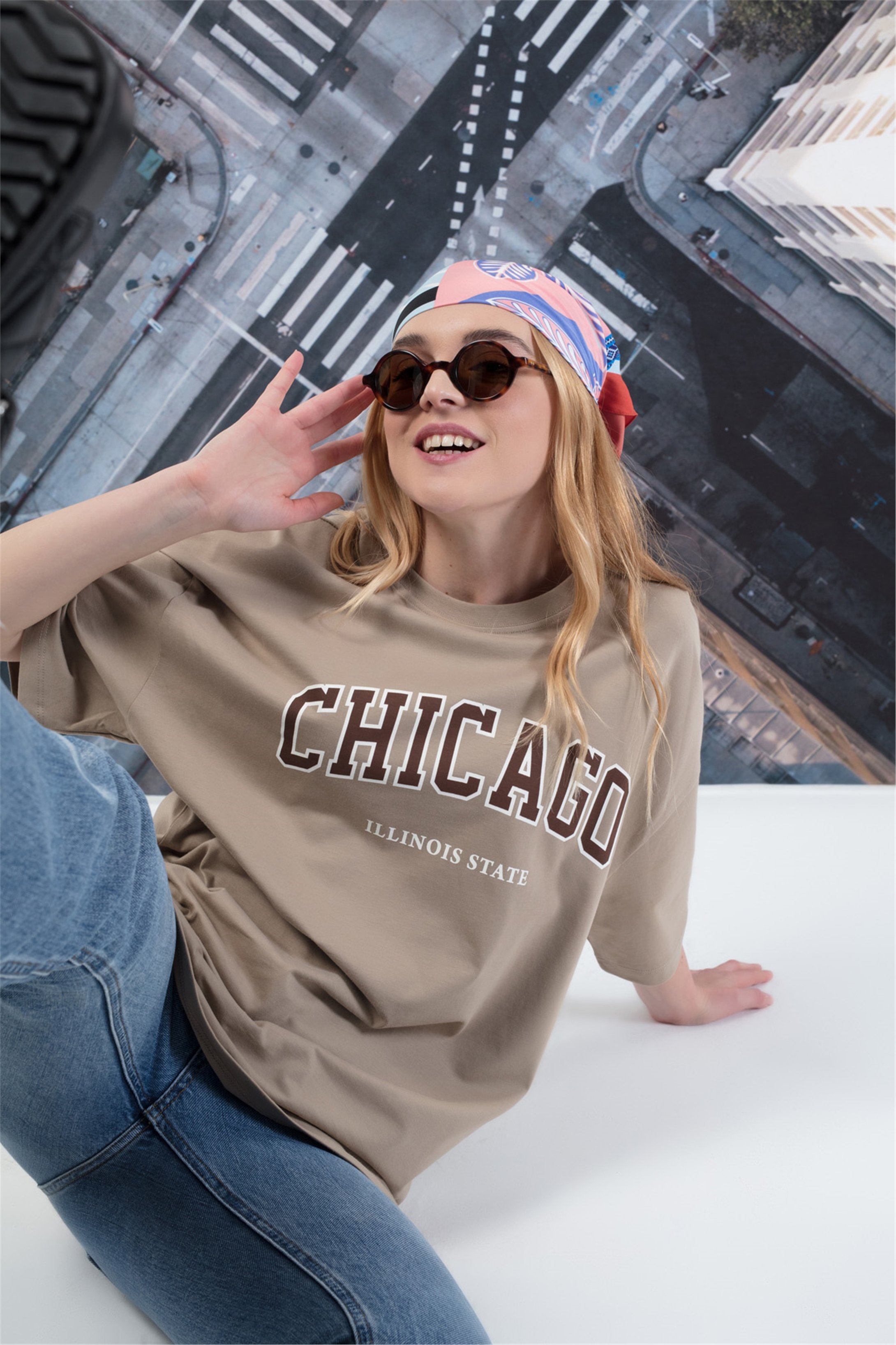 Trendiz Unisex Chıcago Tshirt Bej
