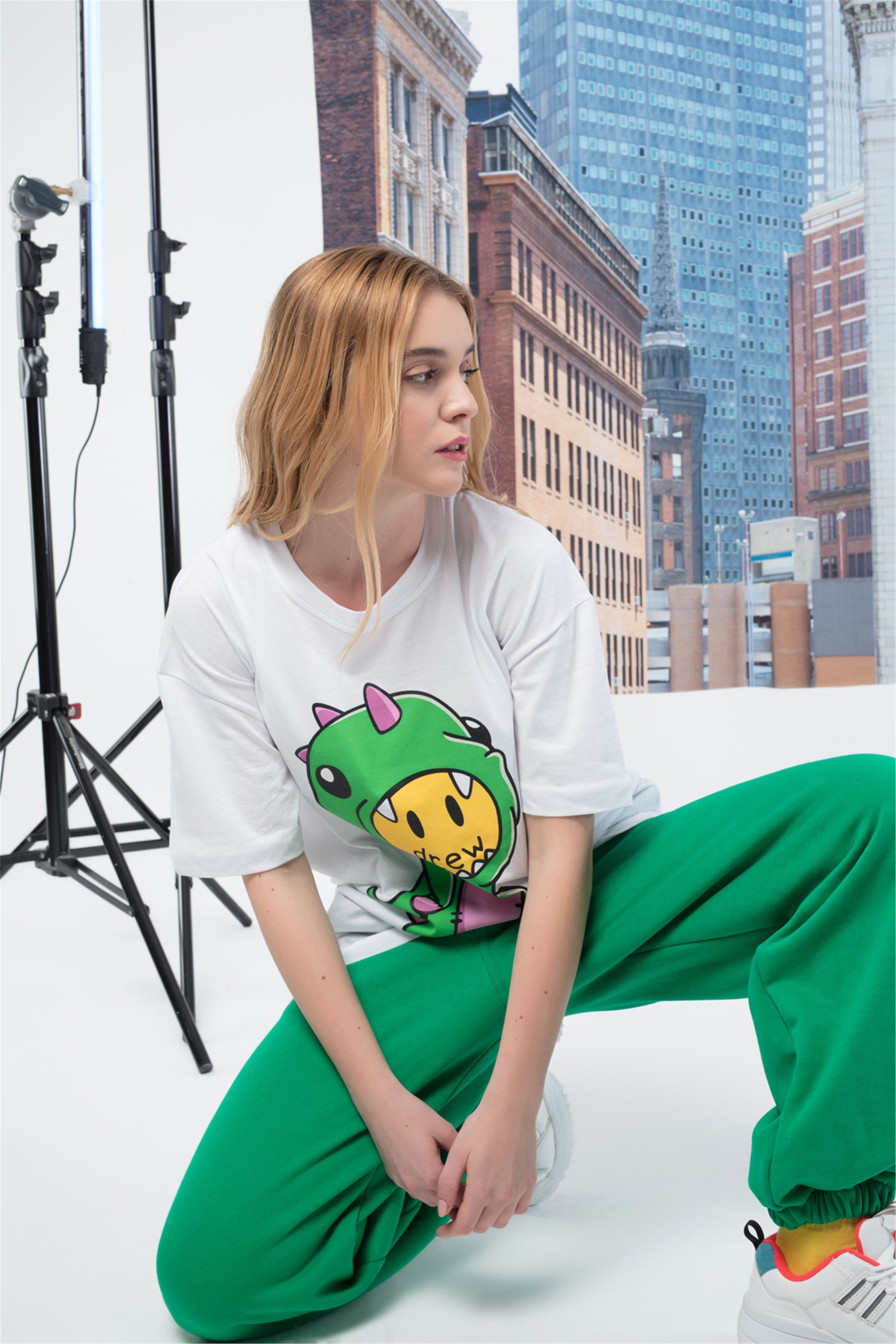 Trendiz Unisex Drew Oversize Tshirt Beyaz