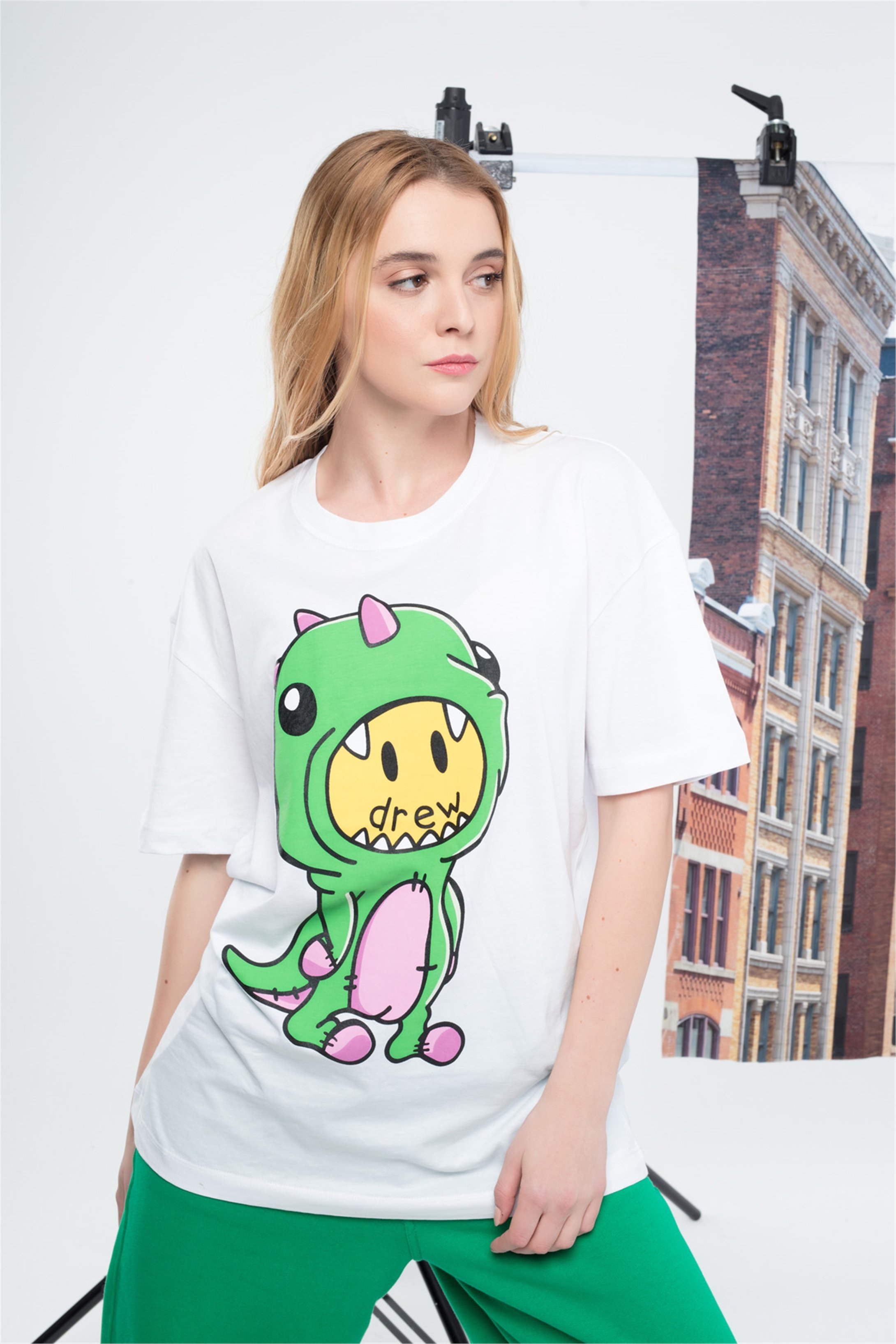 Trendiz Unisex Drew Oversize Tshirt Beyaz