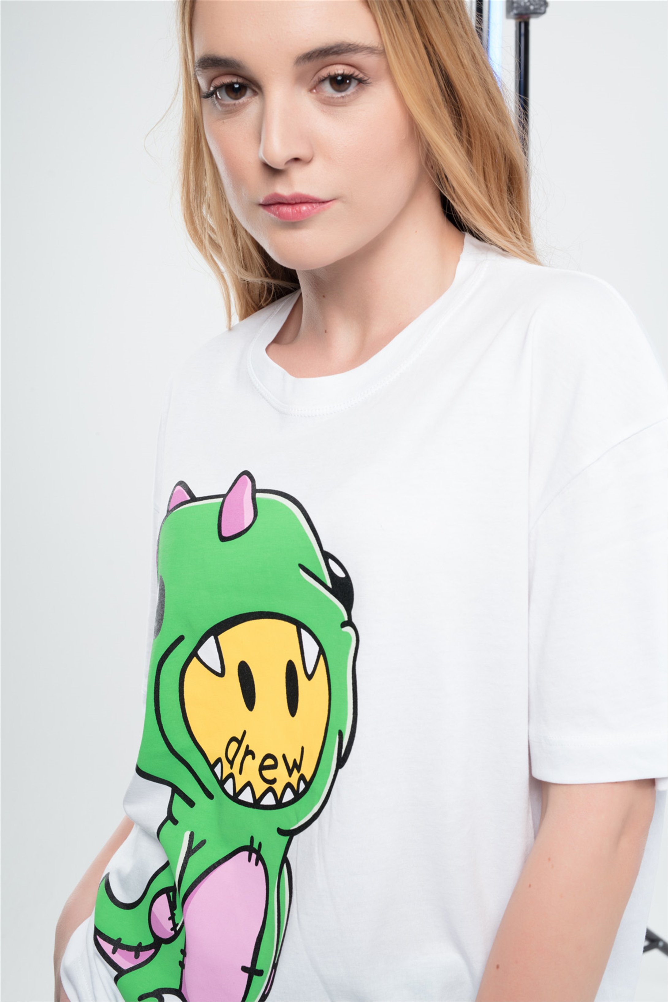Trendiz Unisex Drew Oversize Tshirt Beyaz