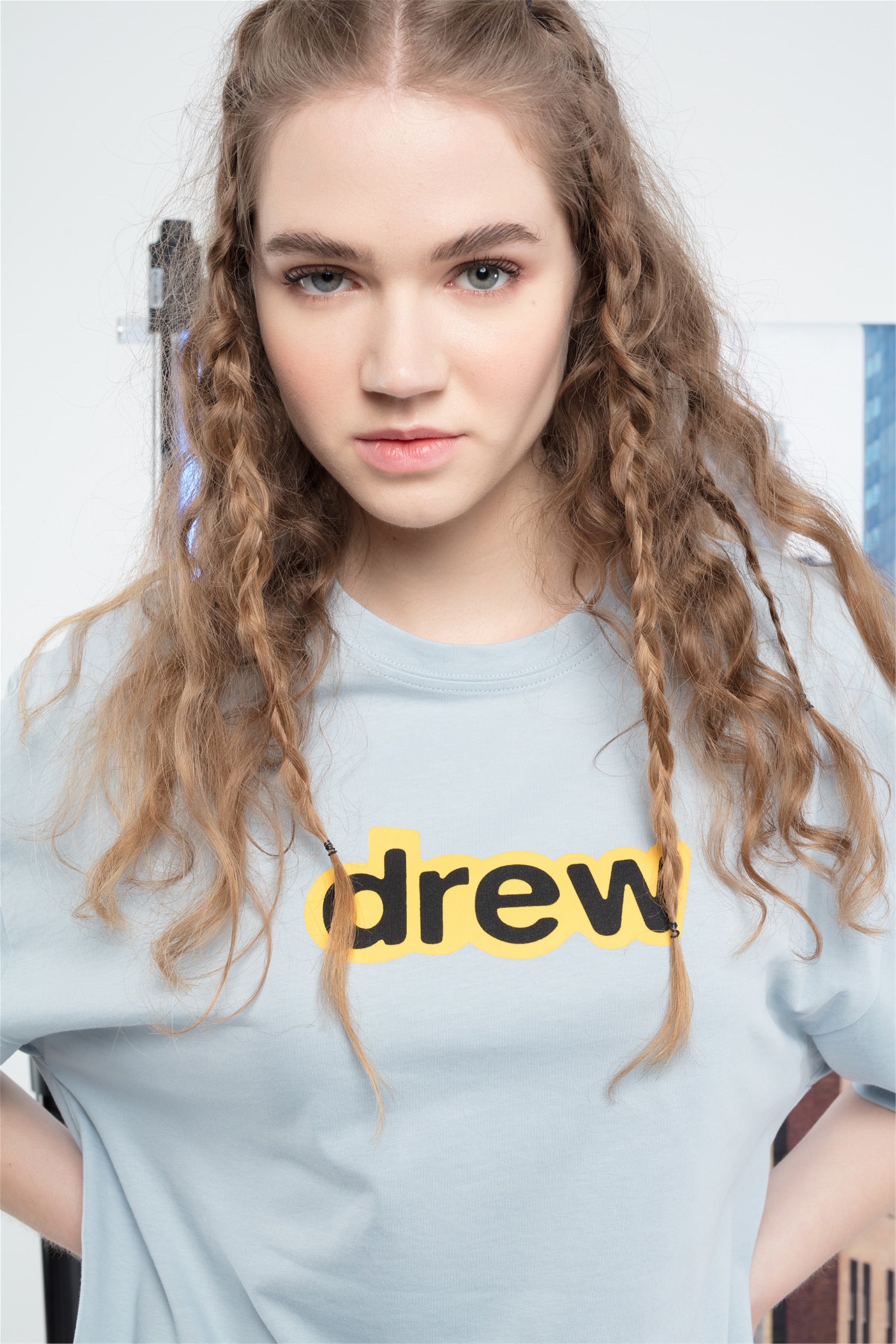 Trendiz Unisex Drew yazı Tshirt Açık Mavi