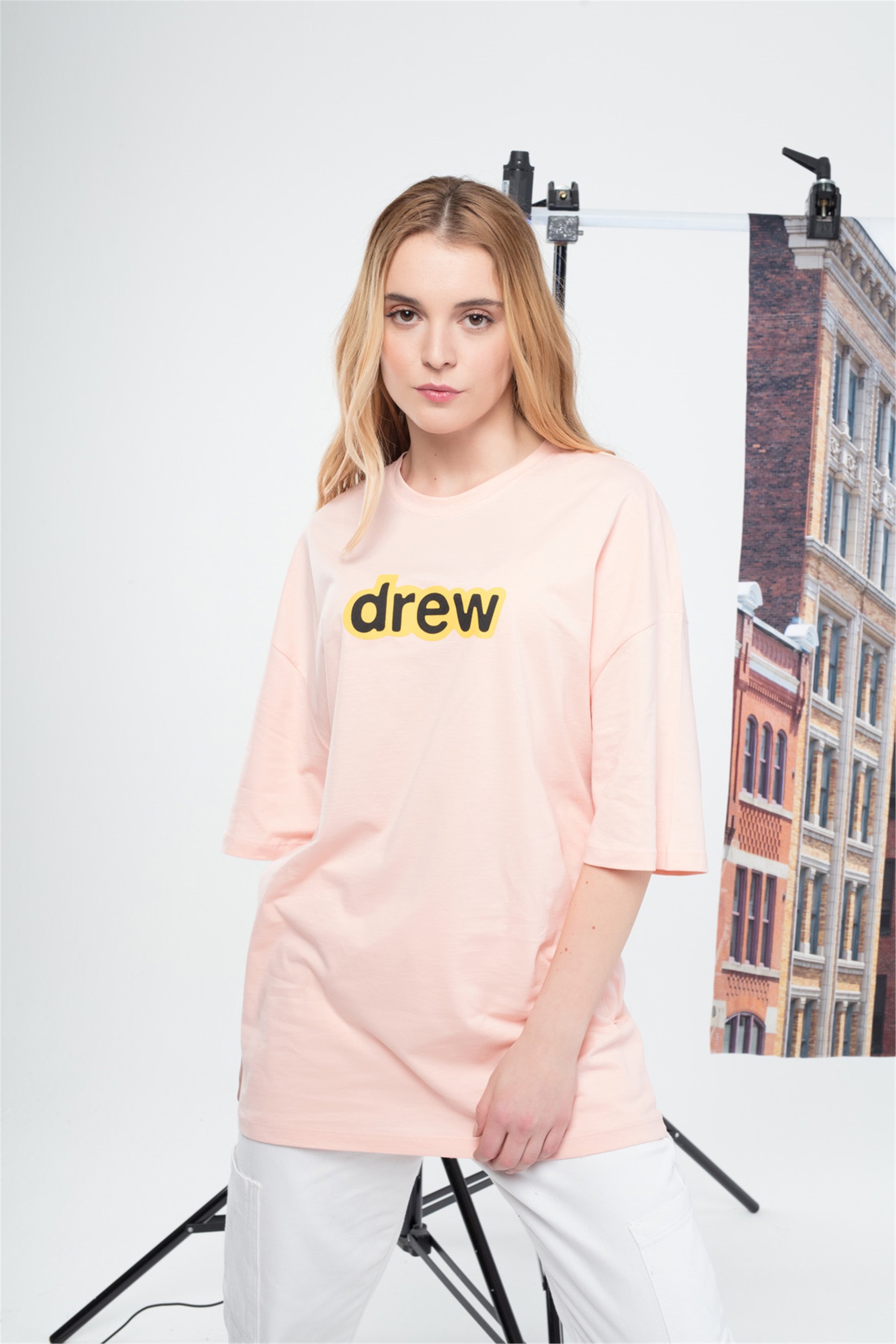 Trendiz Unisex Drew yazı Tshirt Açık Pembe