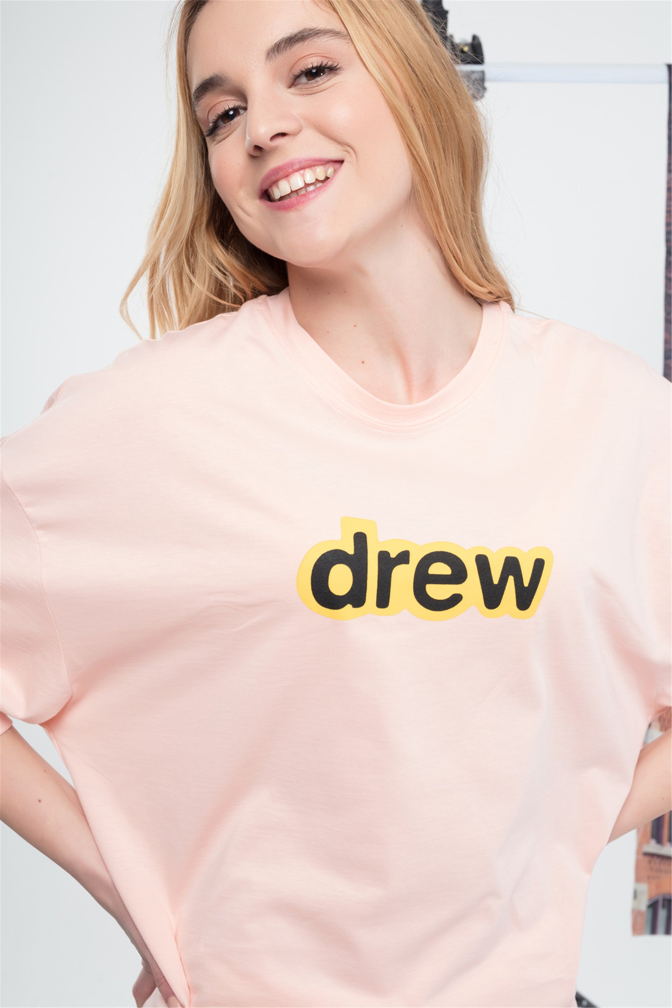 Trendiz Unisex Drew yazı Tshirt Açık Pembe