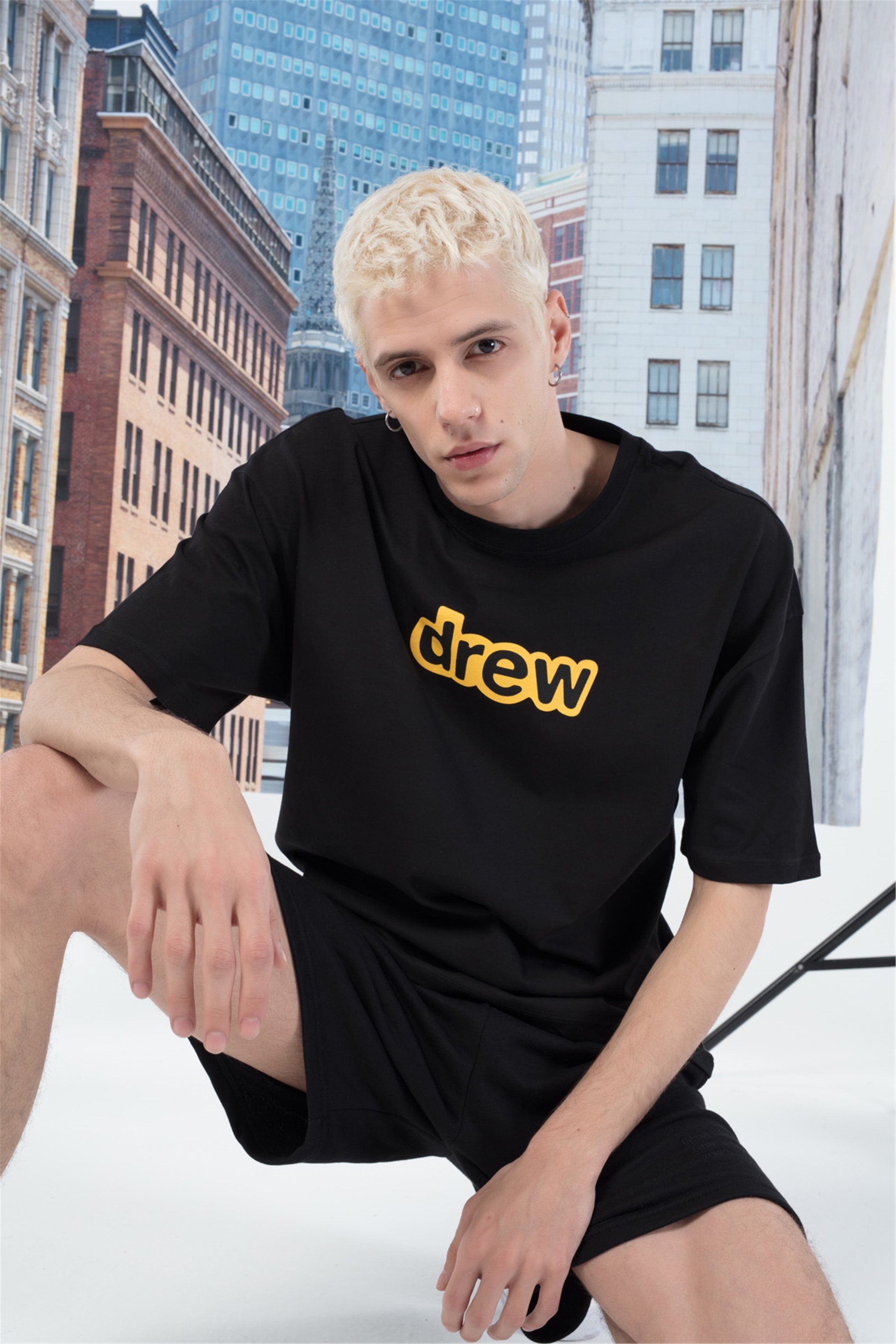 Trendiz Unisex Drew Yazı Tshirt Siyah