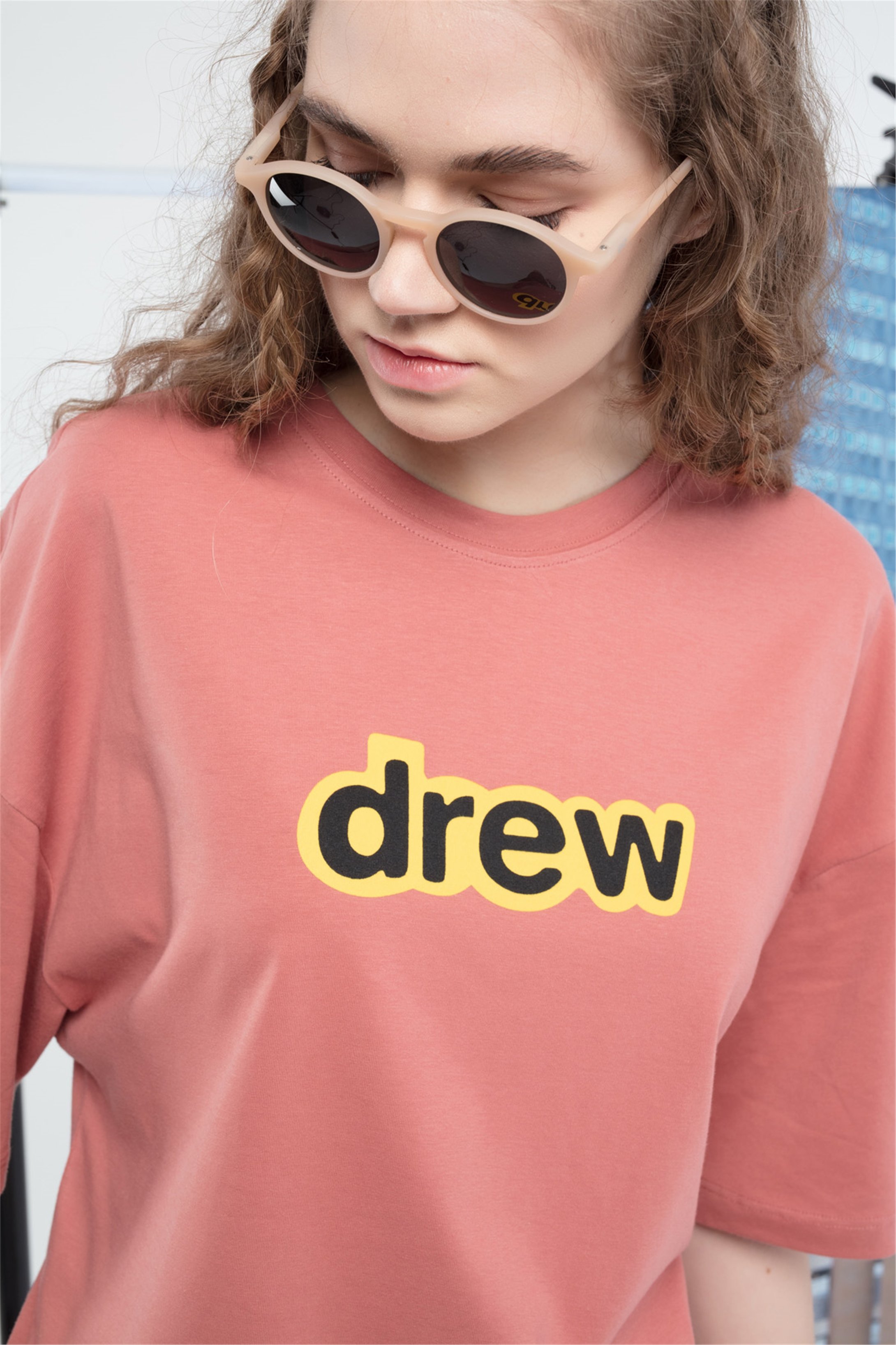 Trendiz Unisex Drew yazı Tshirt Somon