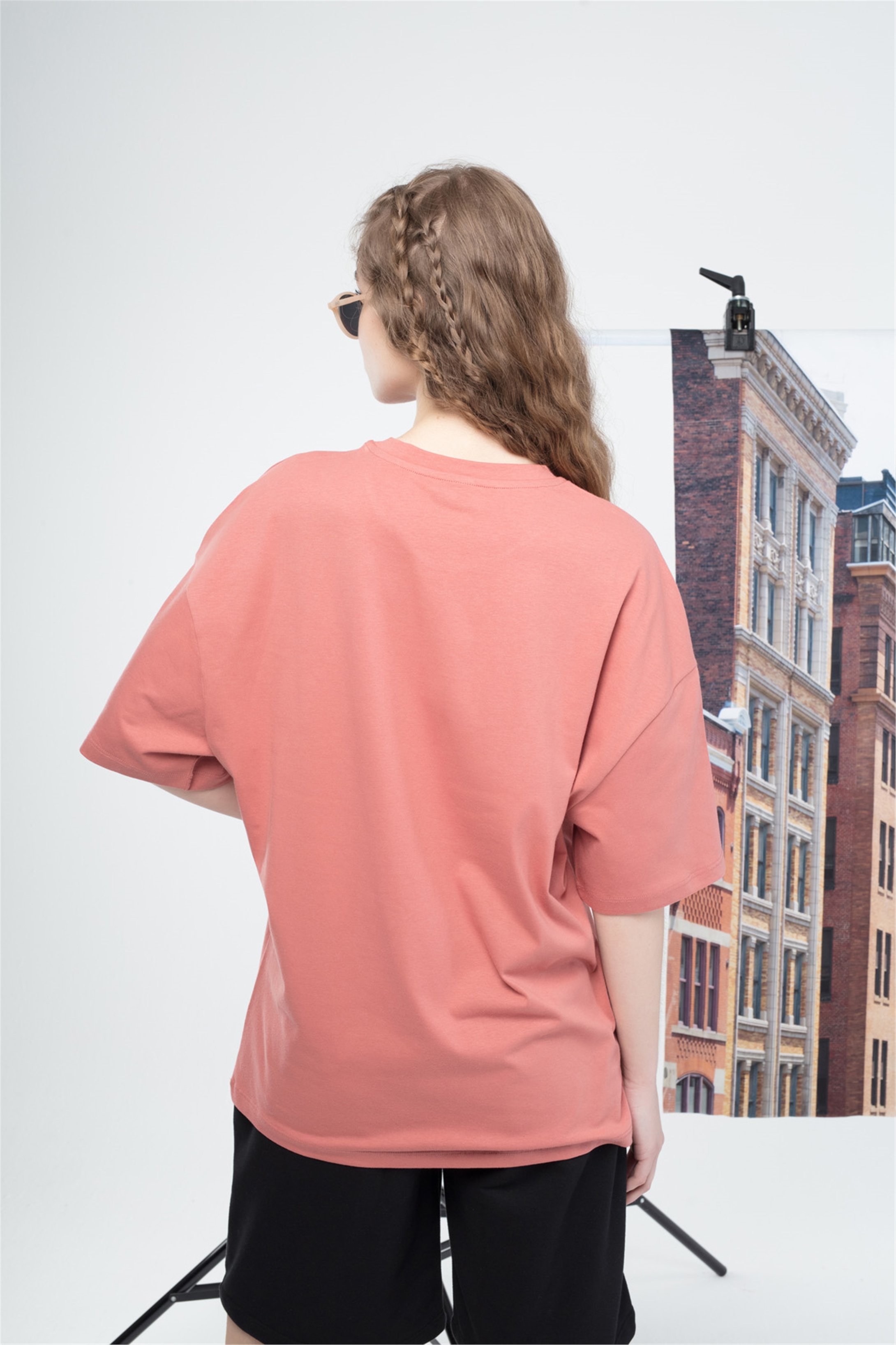 Trendiz Unisex Drew yazı Tshirt Somon