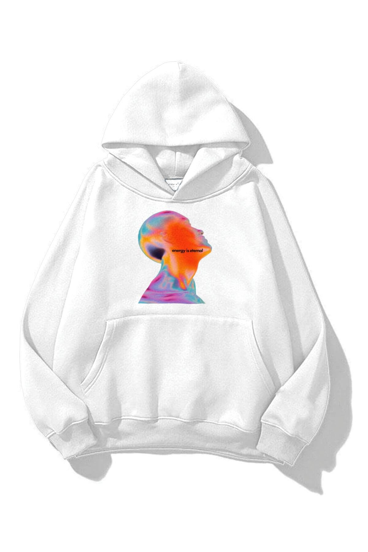 Trendiz Unisex Energy is Eternal Sweatshirt Beyaz