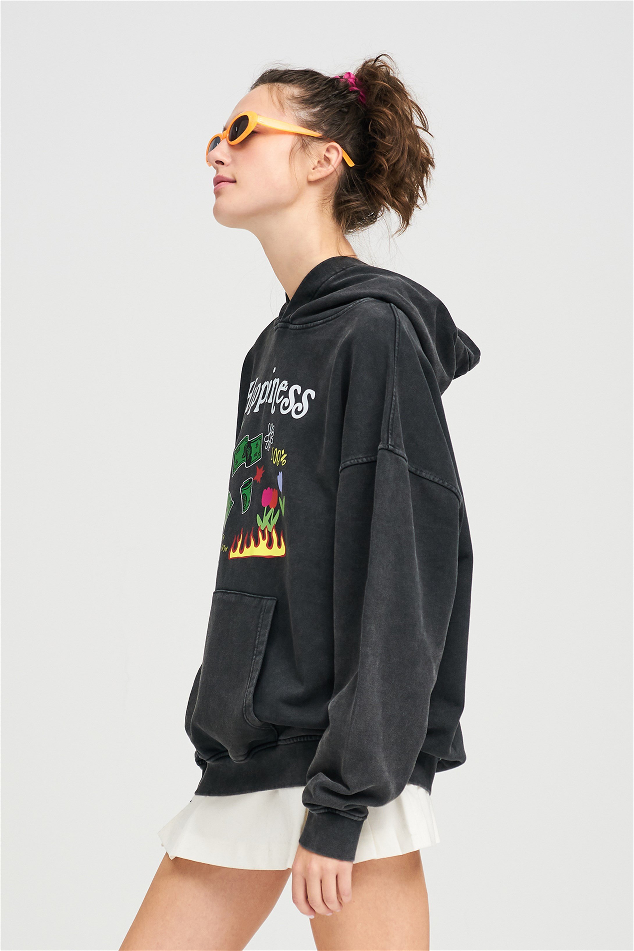 Trendiz Unisex Exclusive Happiness Yıkamalı Sweatshirt Antrasit