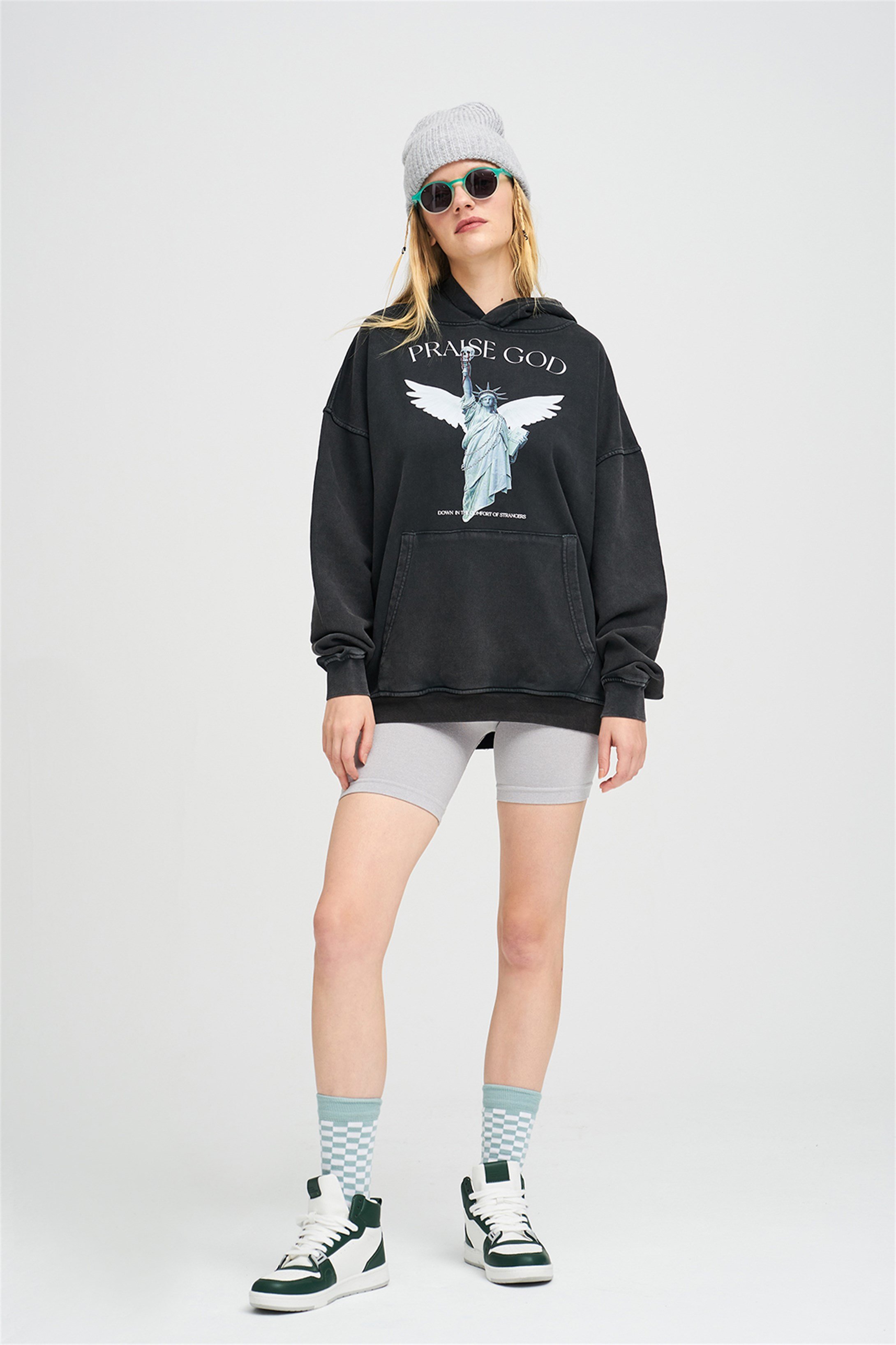 Trendiz Unisex Exclusive Praise God Yıkamalı Sweatshirt Antrasit