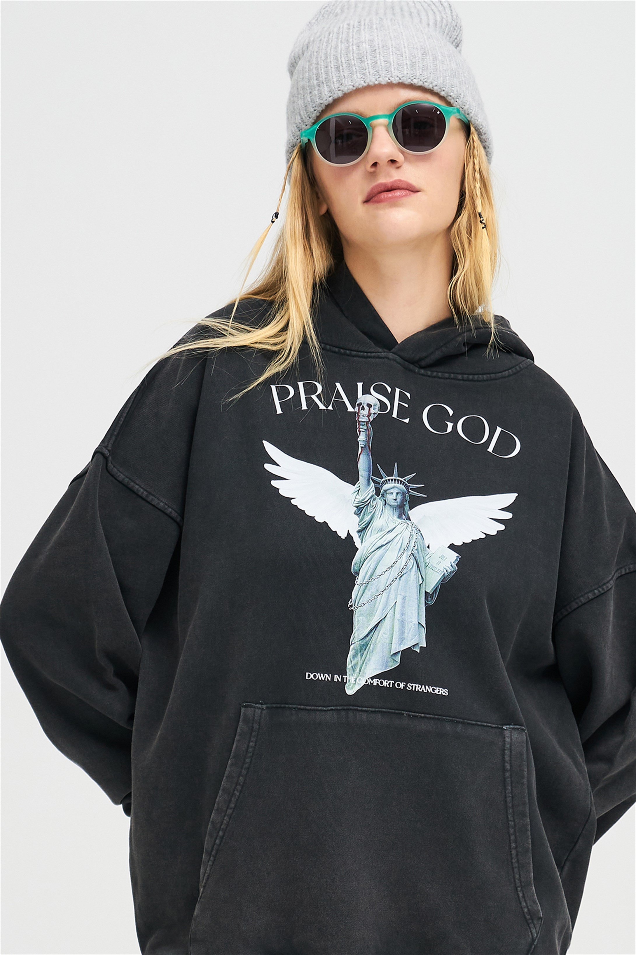 Trendiz Unisex Exclusive Praise God Yıkamalı Sweatshirt Antrasit