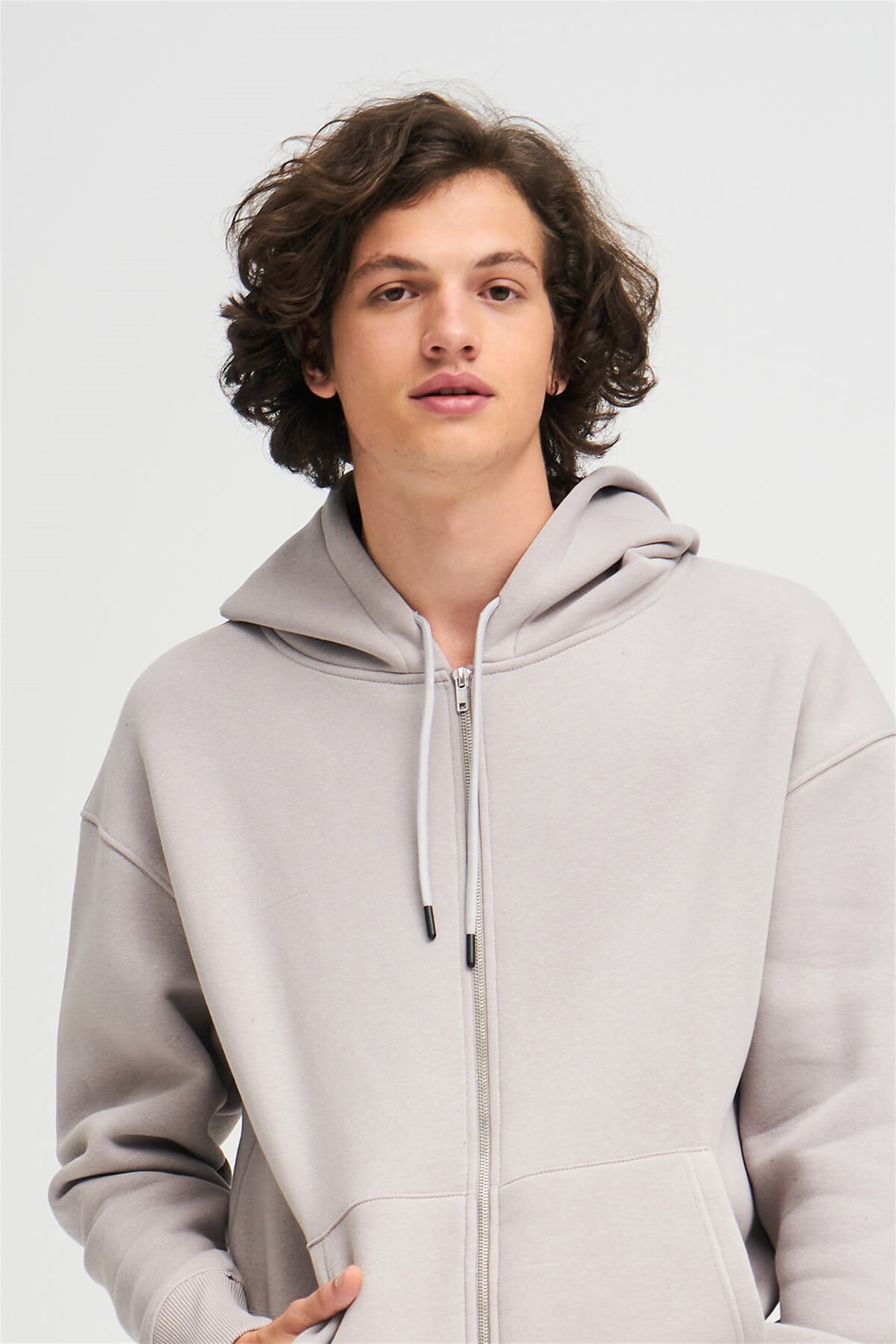 Trendiz Unisex Fermuarlı AçıkGri Oversize Sweatshirt