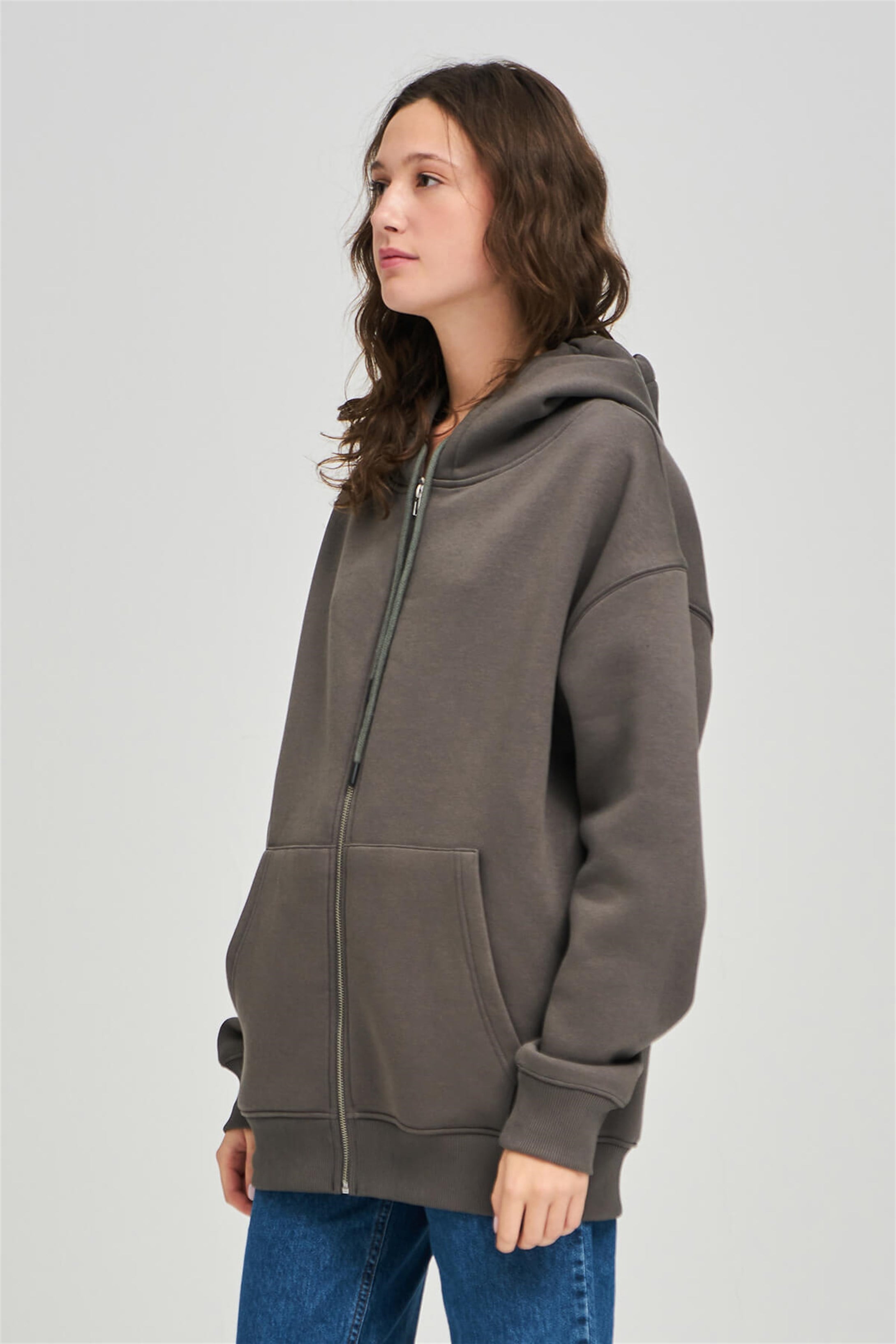 Trendiz Unisex Fermuarlı Antrasit Oversize Sweatshirt