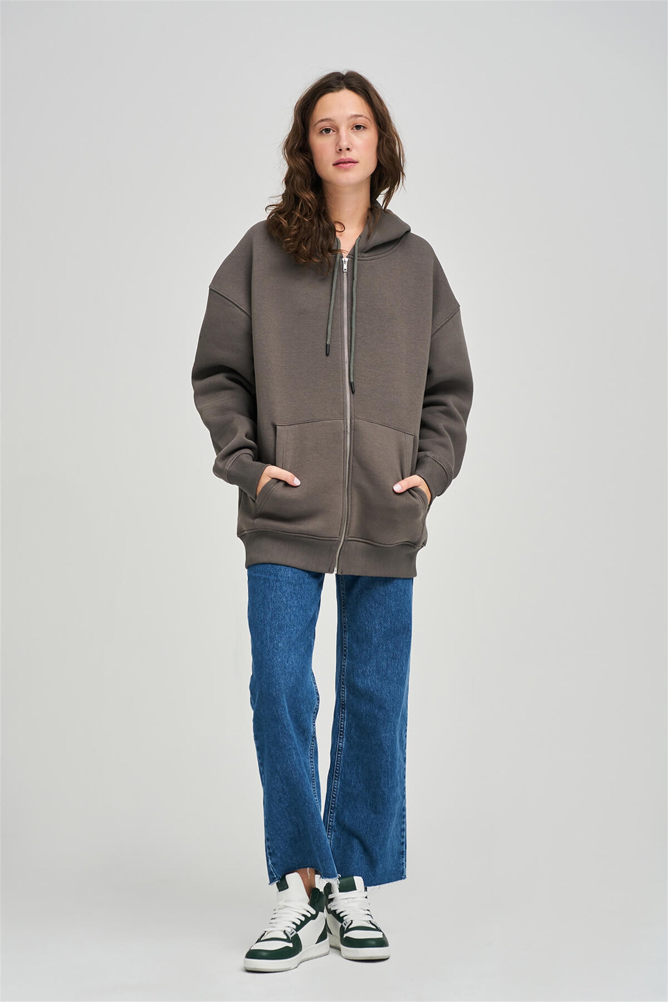 Trendiz Unisex Fermuarlı Antrasit Oversize Sweatshirt