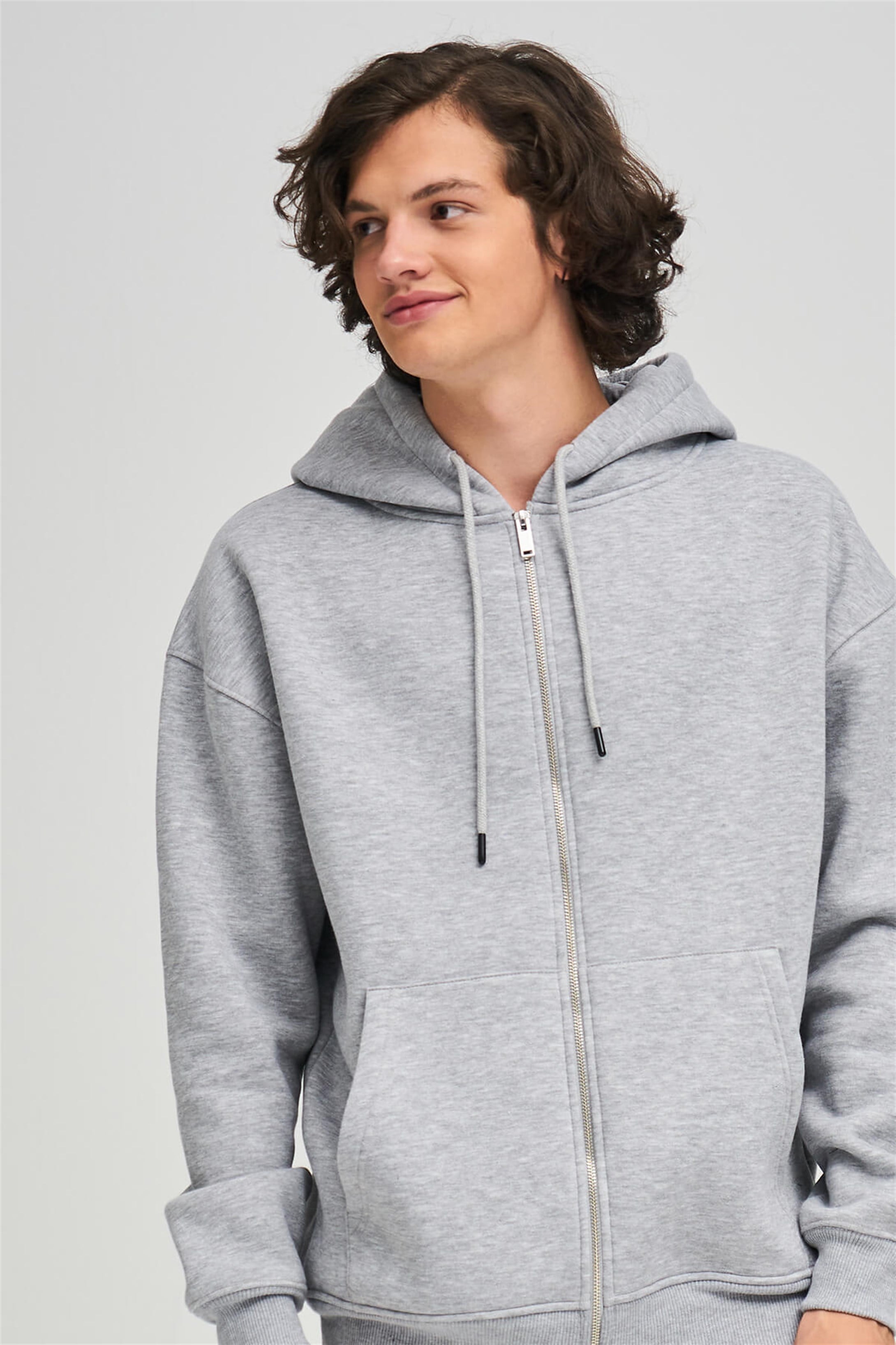 Trendiz Unisex Fermuarlı Gri Oversize Sweatshirt