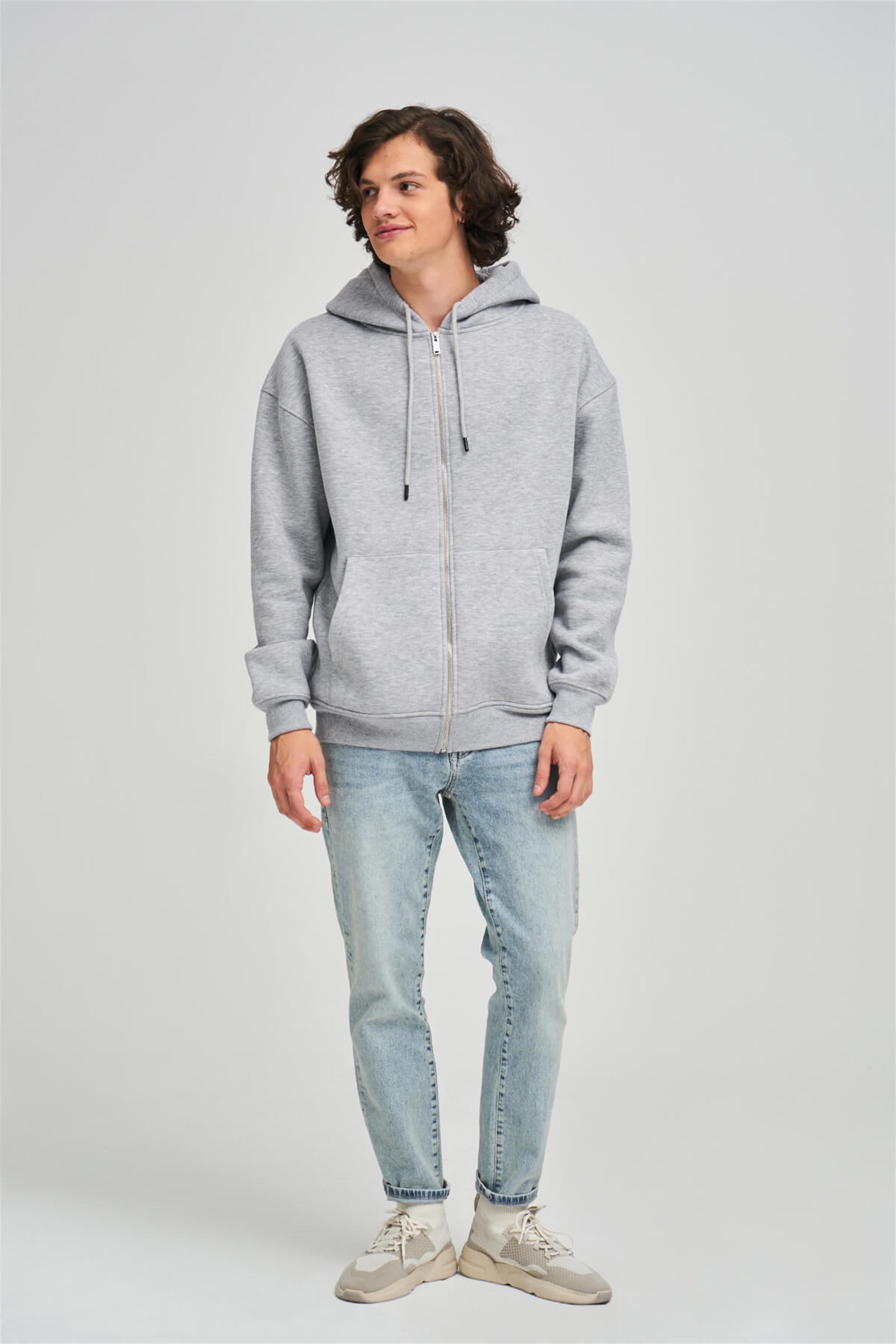 Trendiz Unisex Fermuarlı Gri Oversize Sweatshirt