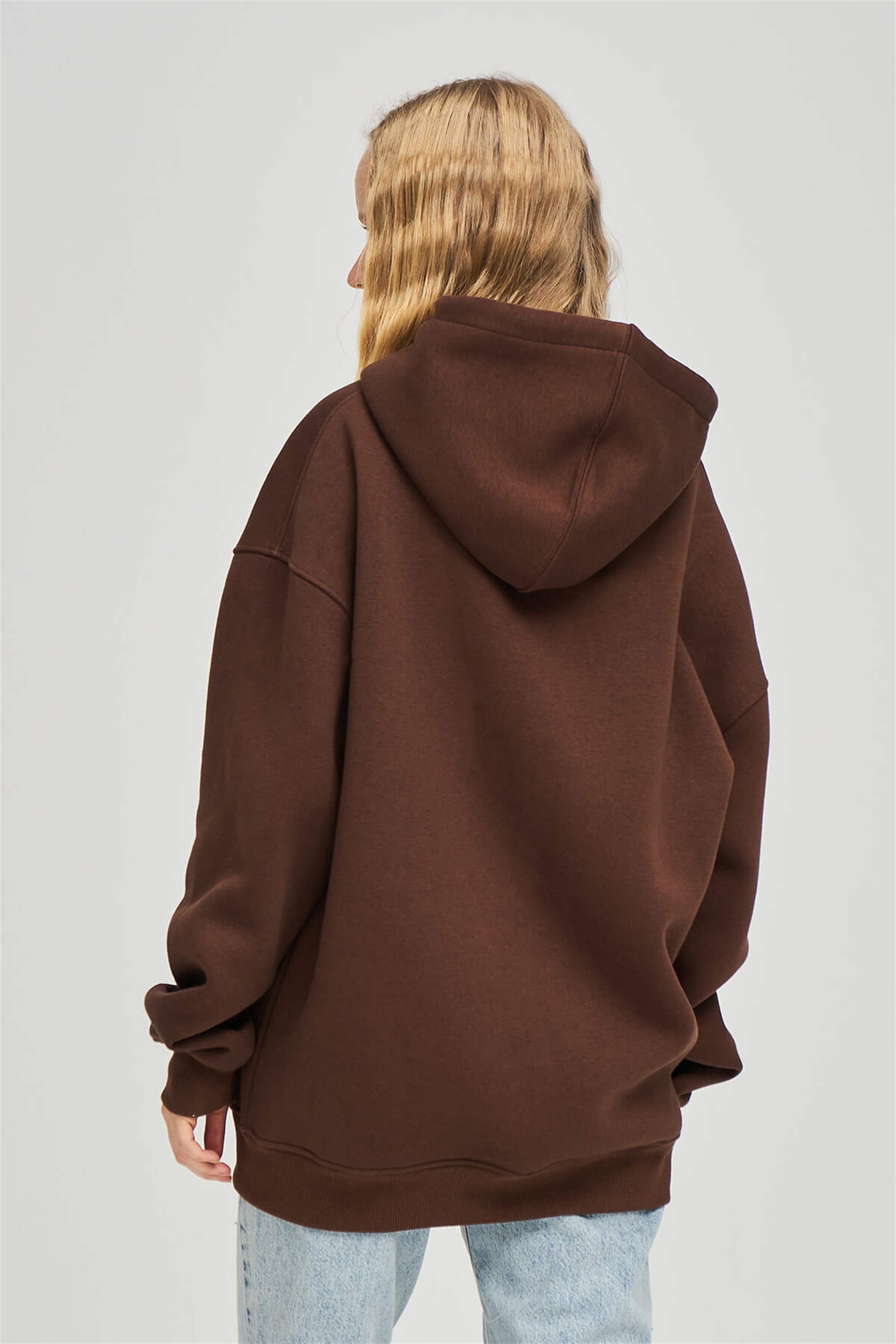 Trendiz Unisex Fermuarlı Kahverengi Oversize Sweatshirt