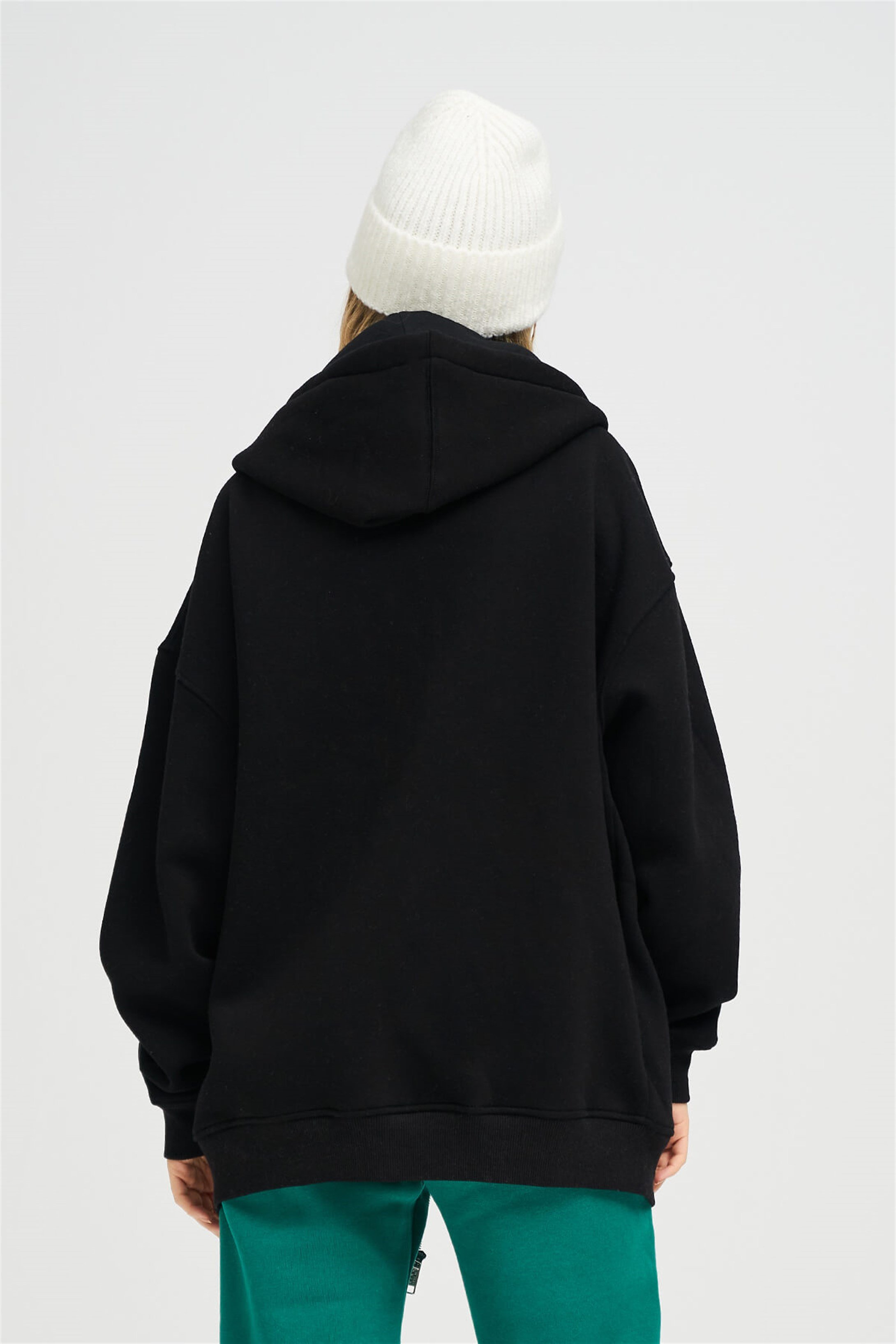 Trendiz Unisex Fermuarlı Siyah Oversize Sweatshirt