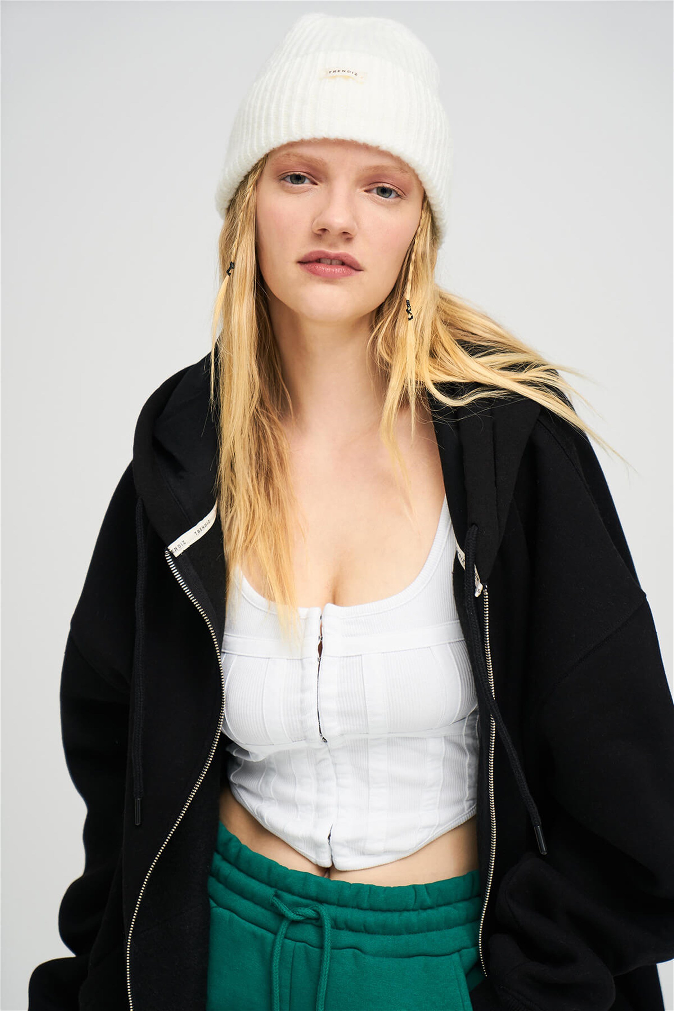 Trendiz Unisex Fermuarlı Siyah Oversize Sweatshirt