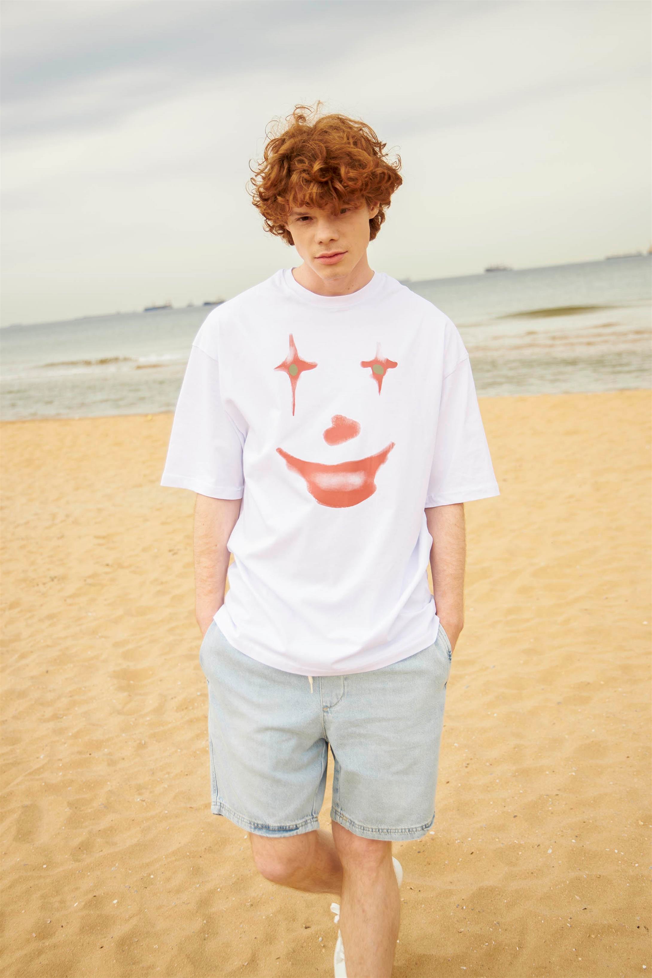 Trendiz Unisex Fun Clown Tshirt Beyaz