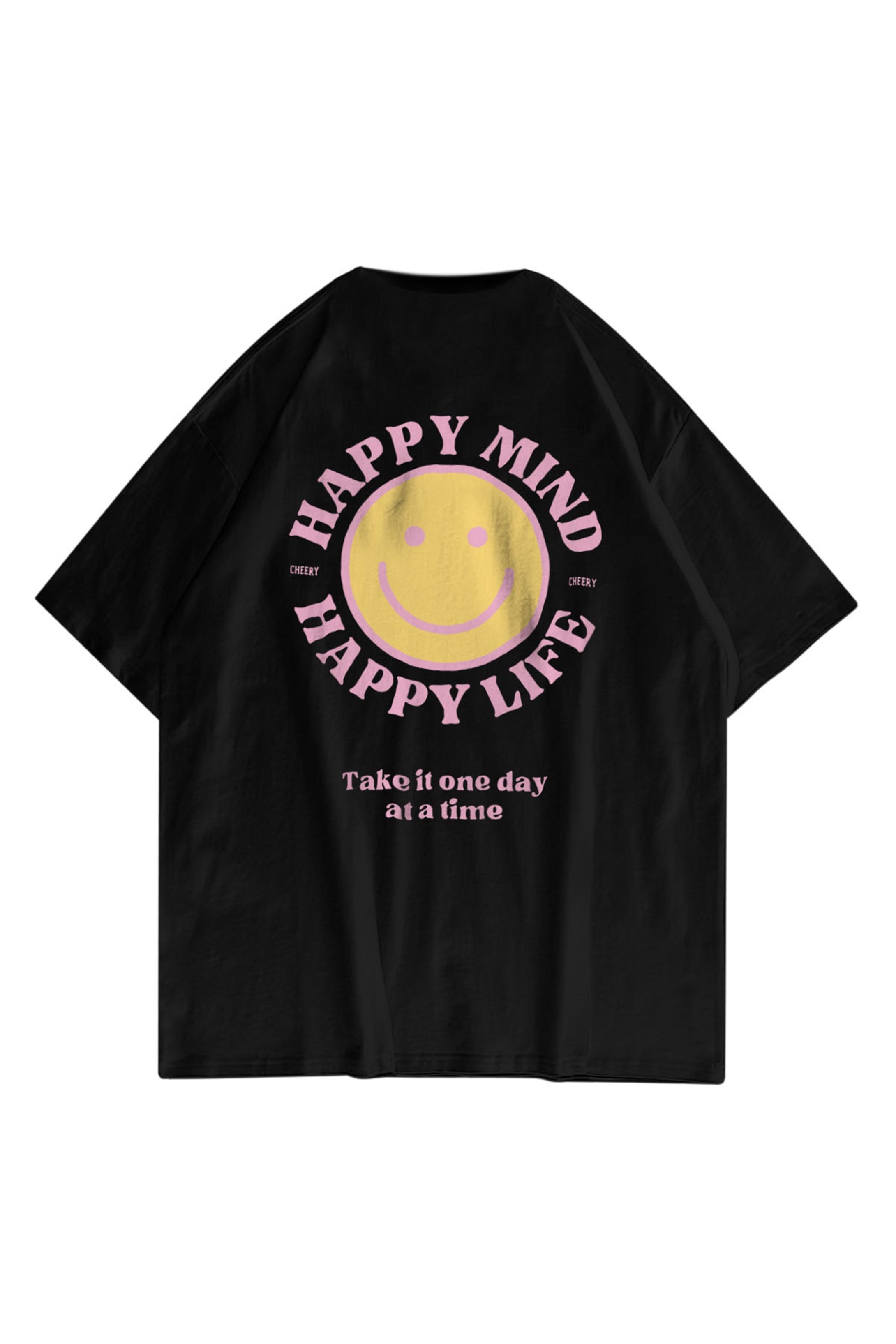 Trendiz Unisex Happy Life Siyah Tshirt