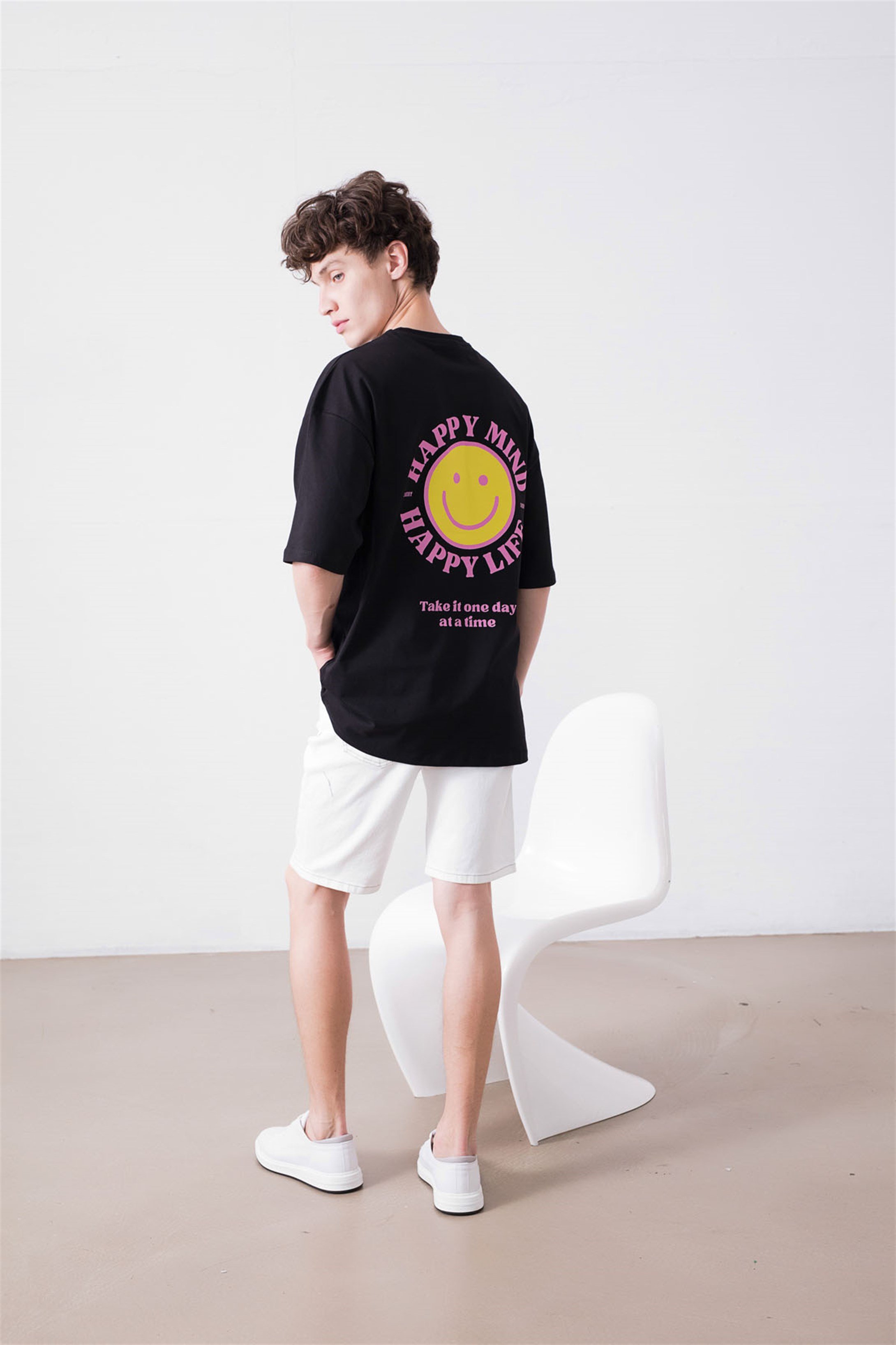 Trendiz Unisex Happy Life Siyah Tshirt