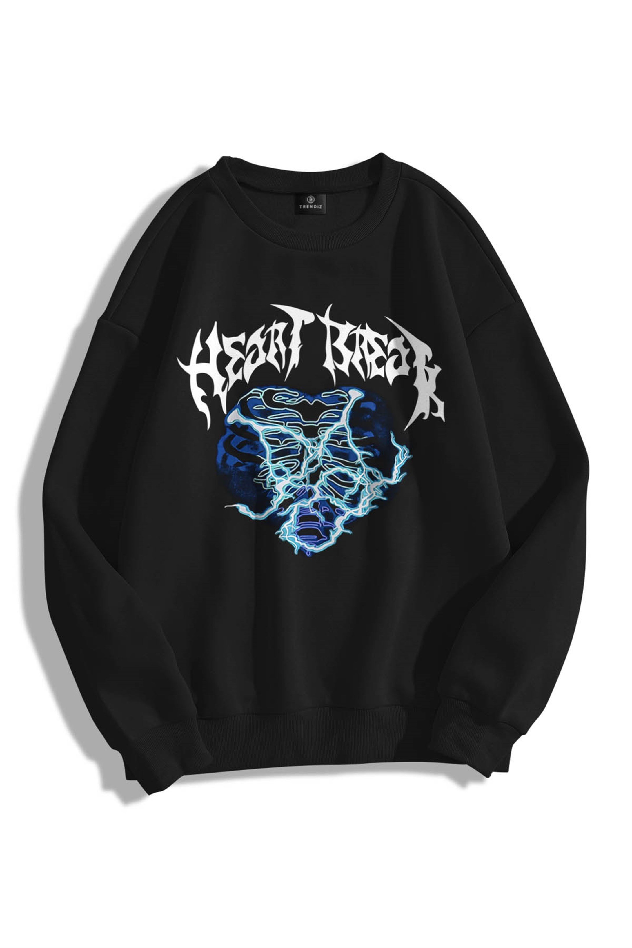 Trendiz Unisex Heart Break Bisiklet Yaka Sweatshirt Siyah