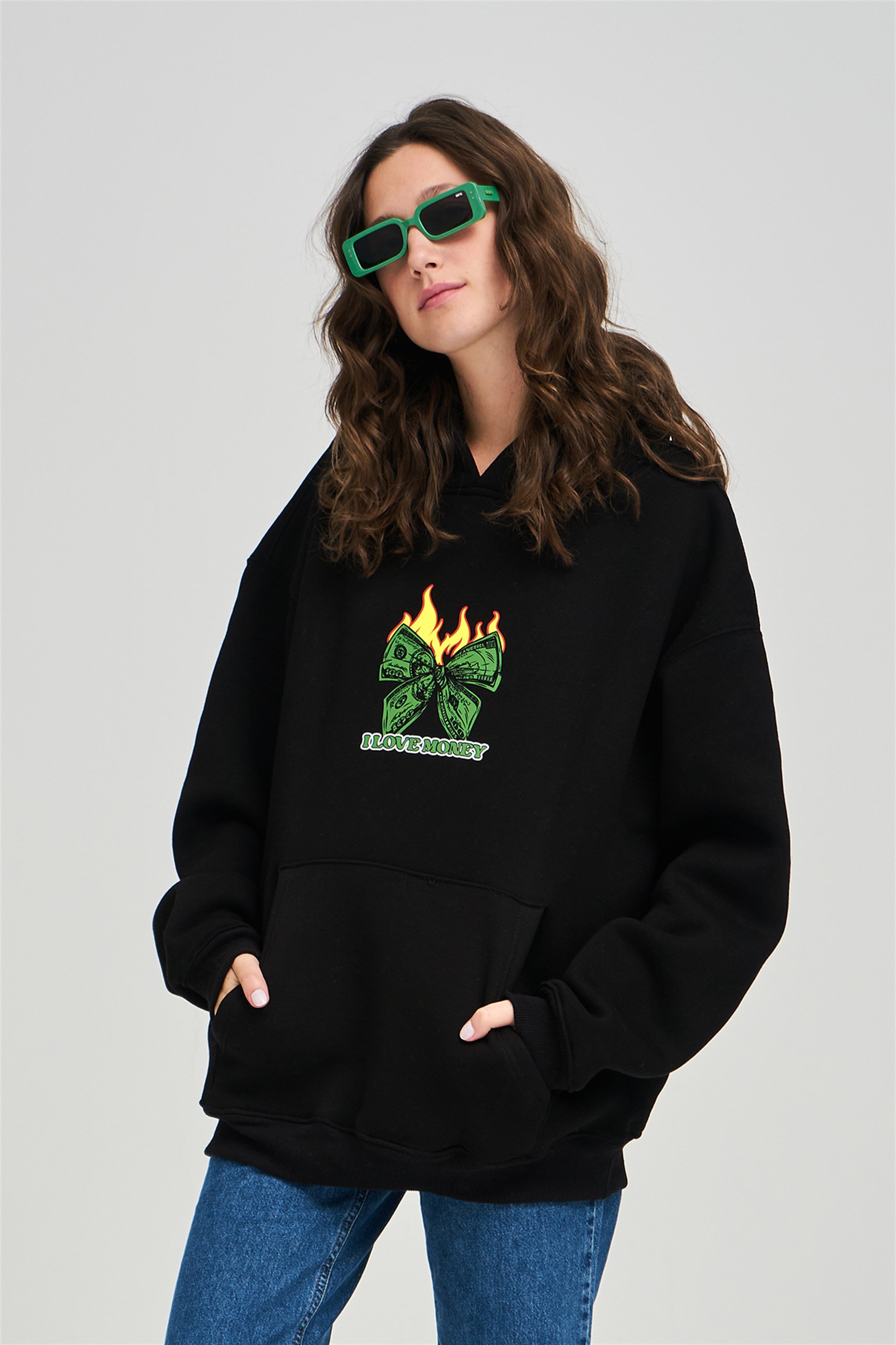 Trendiz Unisex I Love Money Sweatshirt Siyah