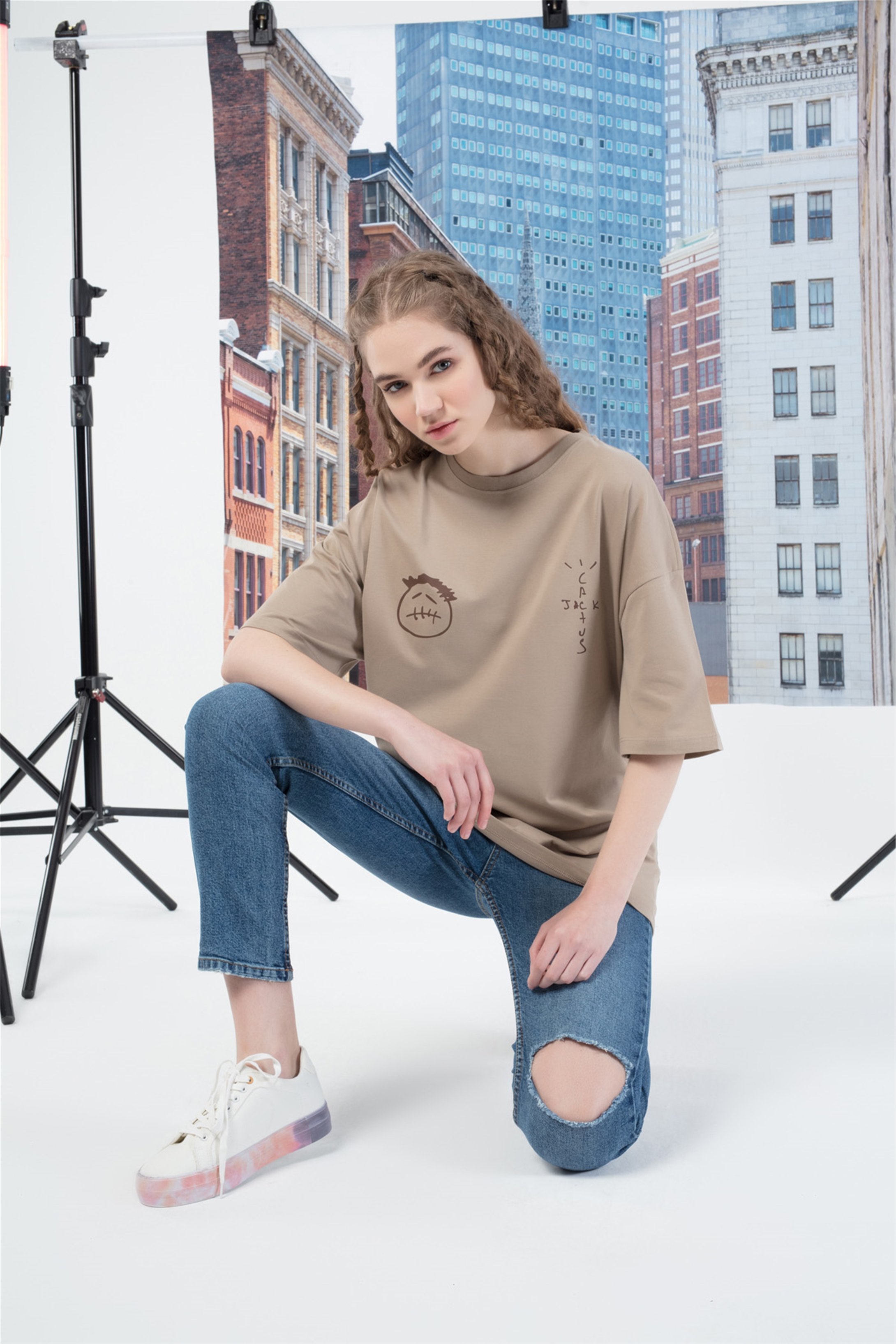 Trendiz Unisex Icanfly Tshirt Bej