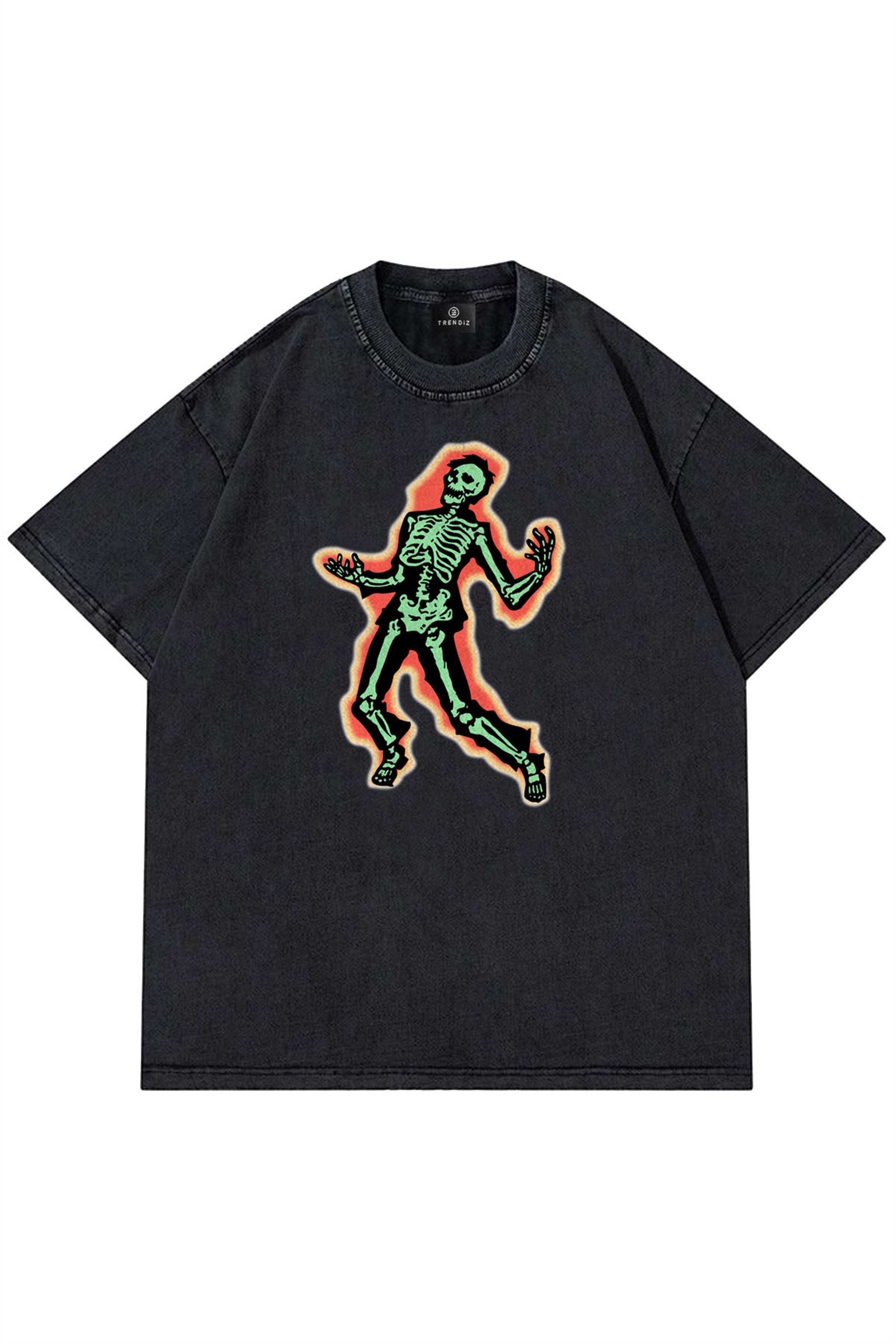 Trendiz Unisex İskelet Yıkamalı Antrasit Tshirt