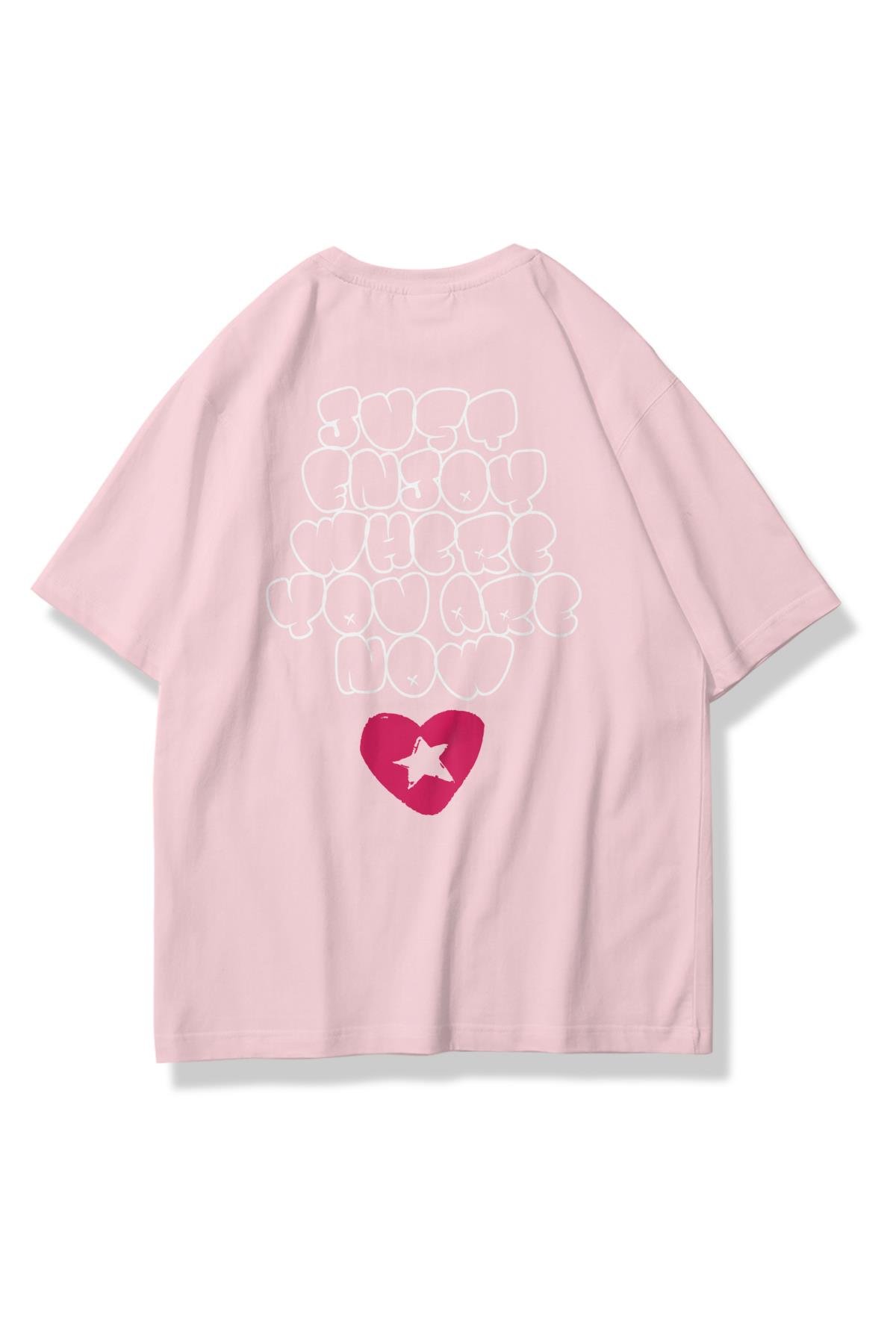 Trendiz Unisex Just Enjoy Tshirt Pembe