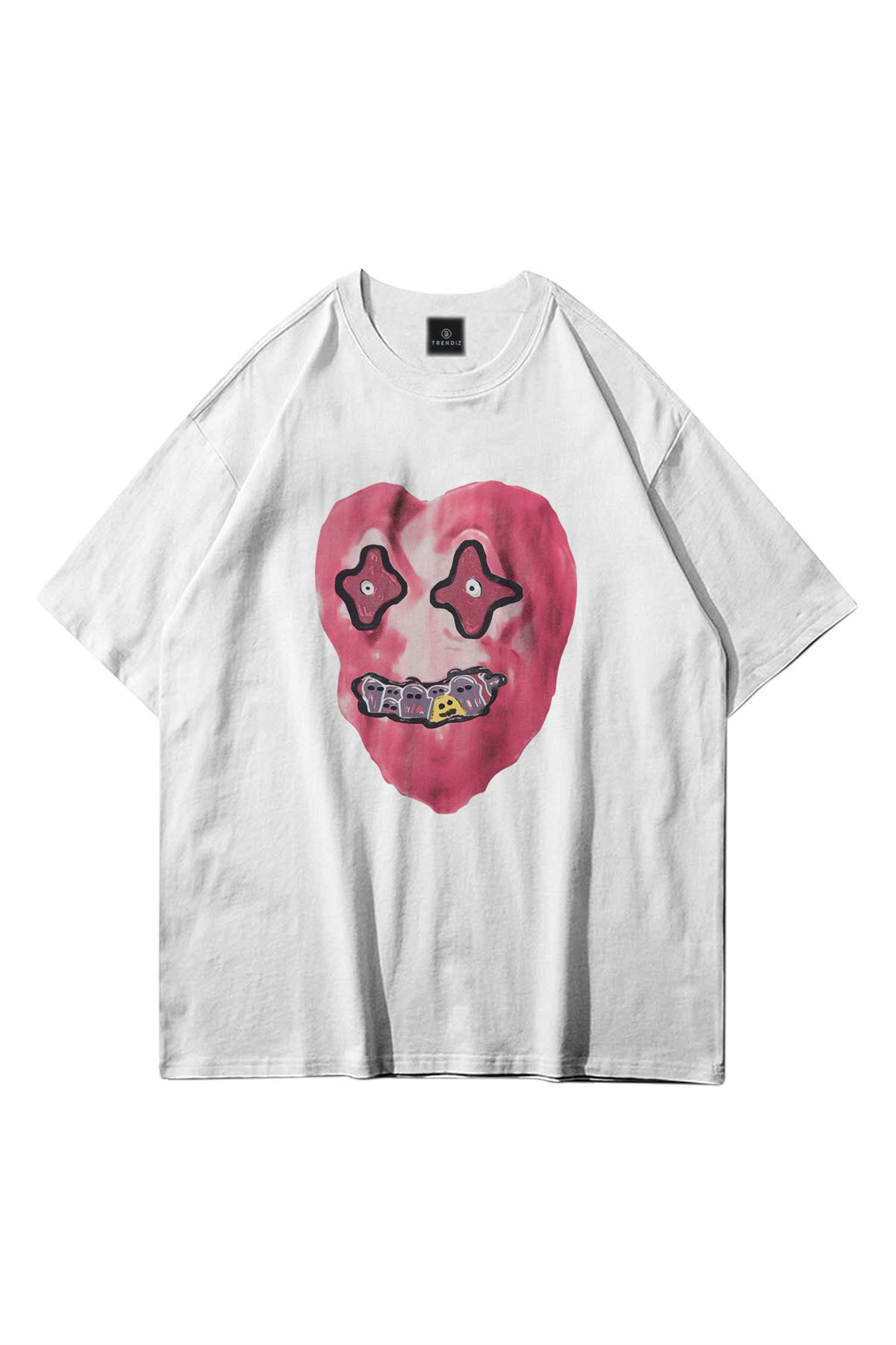Trendiz Unisex Kalp Beyaz Tshirt