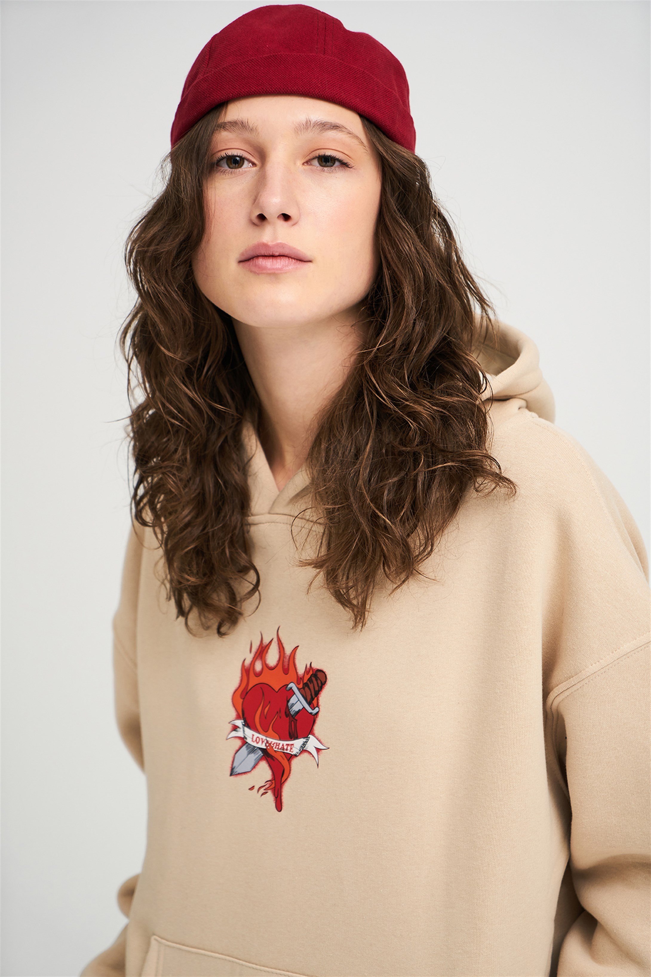 Trendiz Unisex Love Hate Sweatshirt Taş