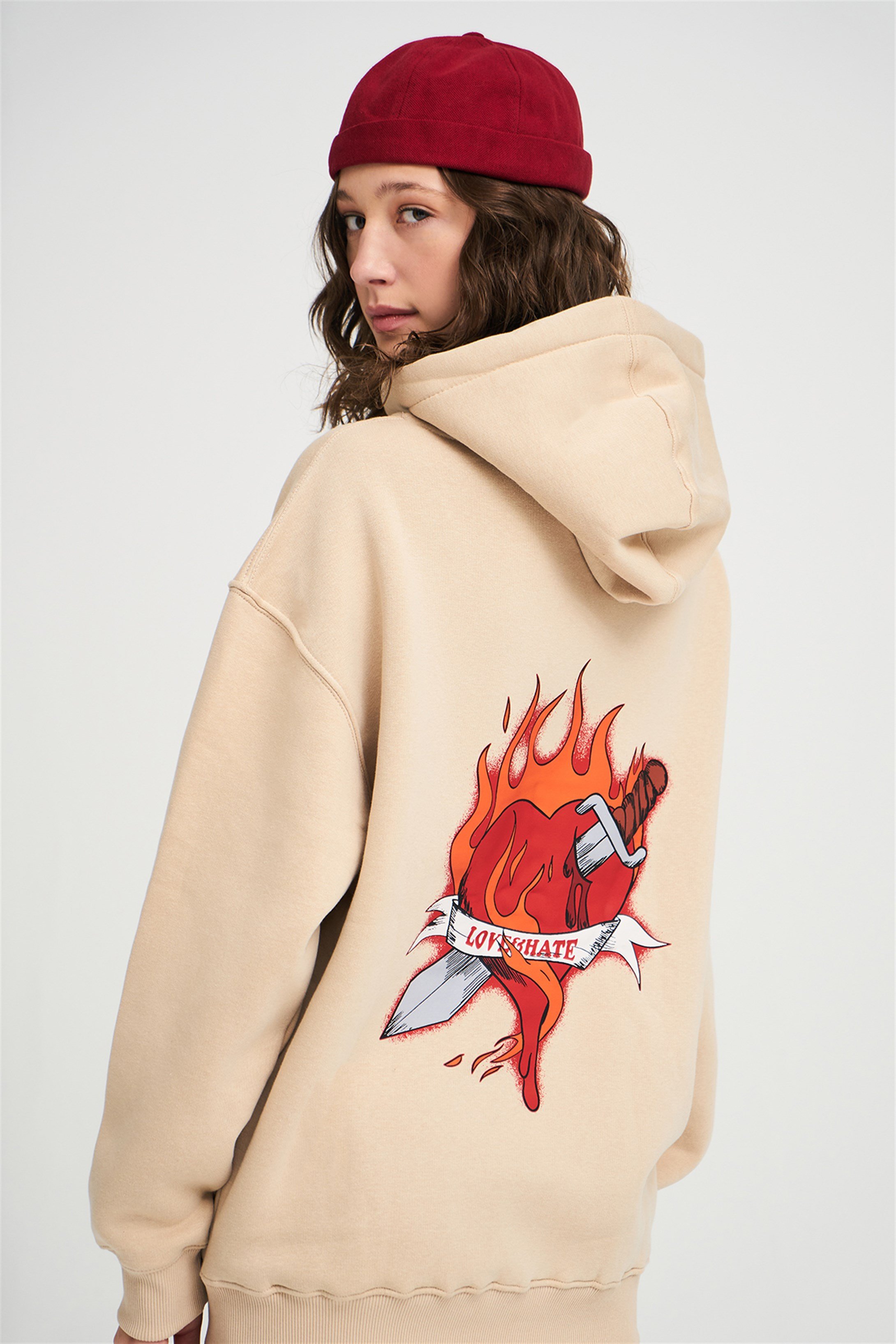 Trendiz Unisex Love Hate Sweatshirt Taş