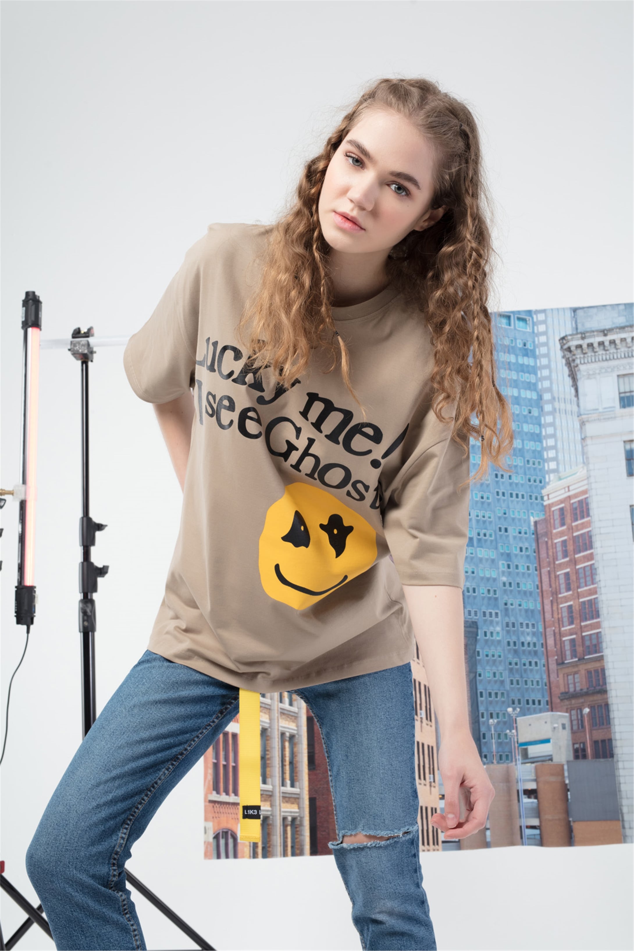 Trendiz Unisex Luckymeghost Tshirt Bej