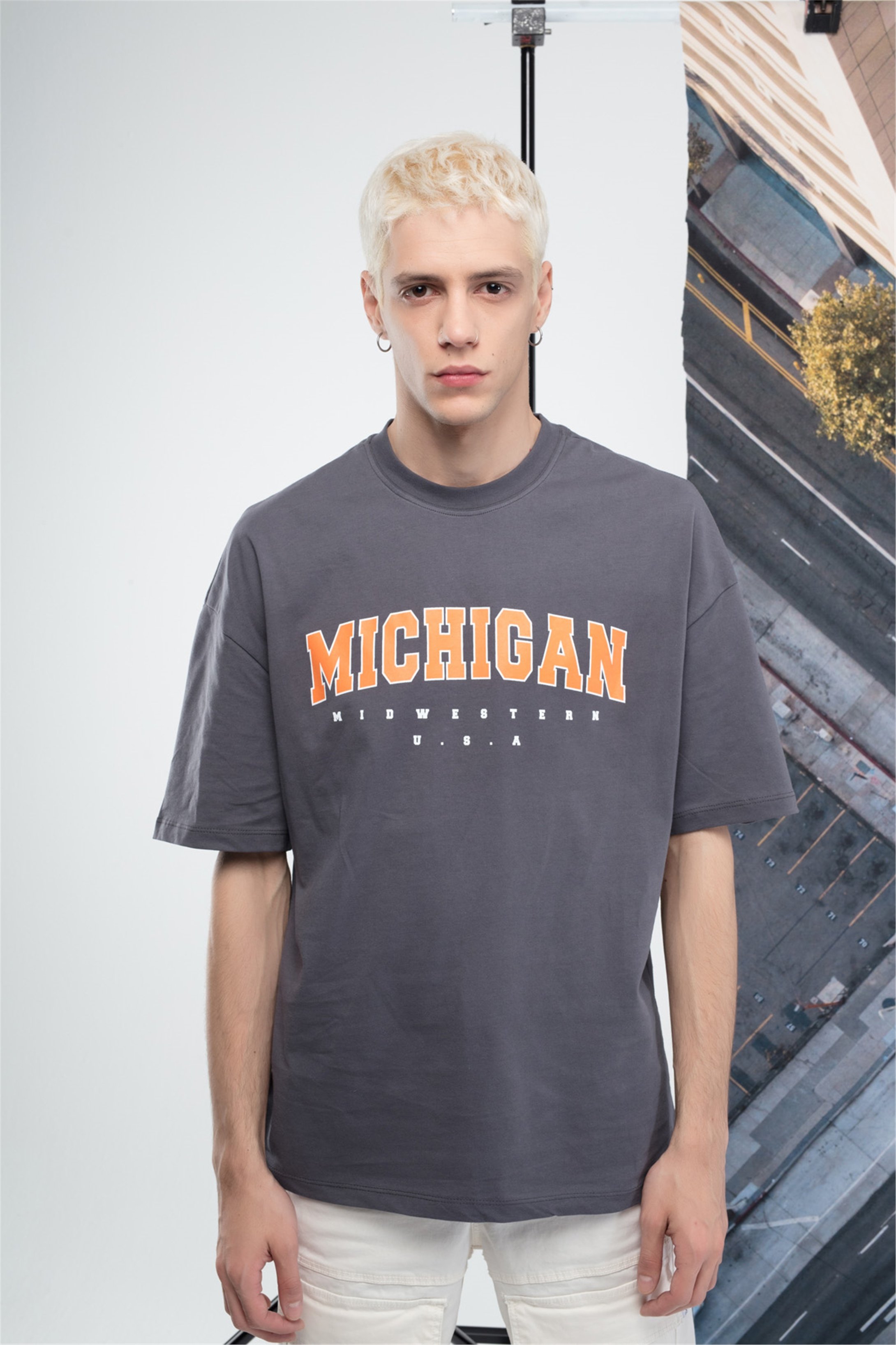 Trendiz Unisex Mıchıgan Tshirt Antrasit