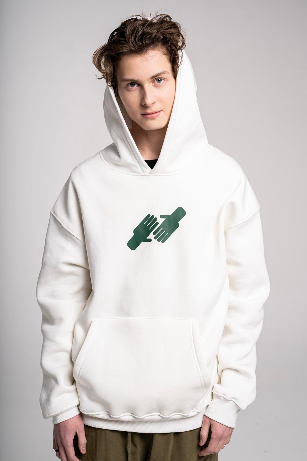 Trendiz Unisex Nice to Meet You Sweatshirt Hoodie Beyaz