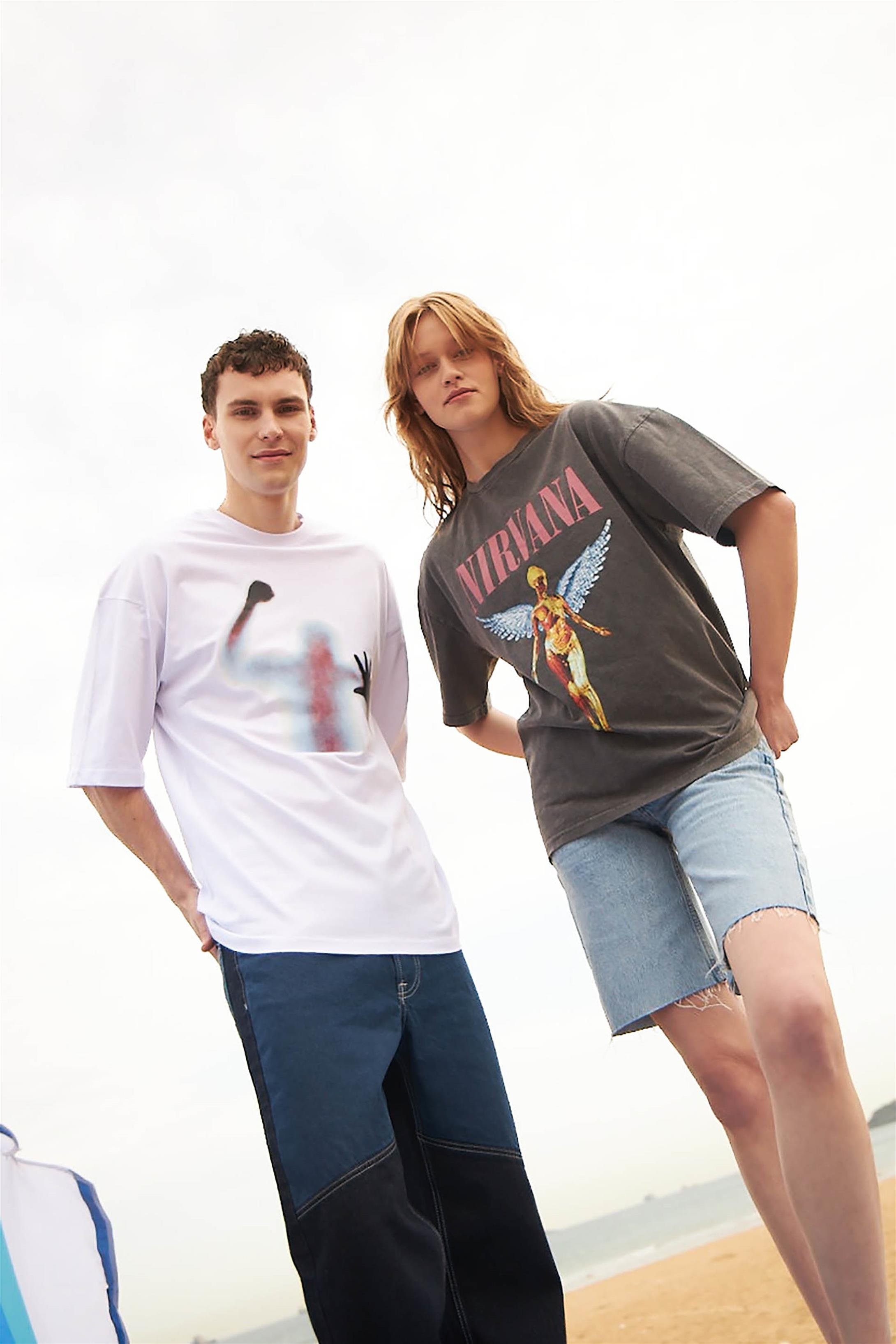 Trendiz Unisex Nirvana Angel Yıkamalı Tshirt Antrasit