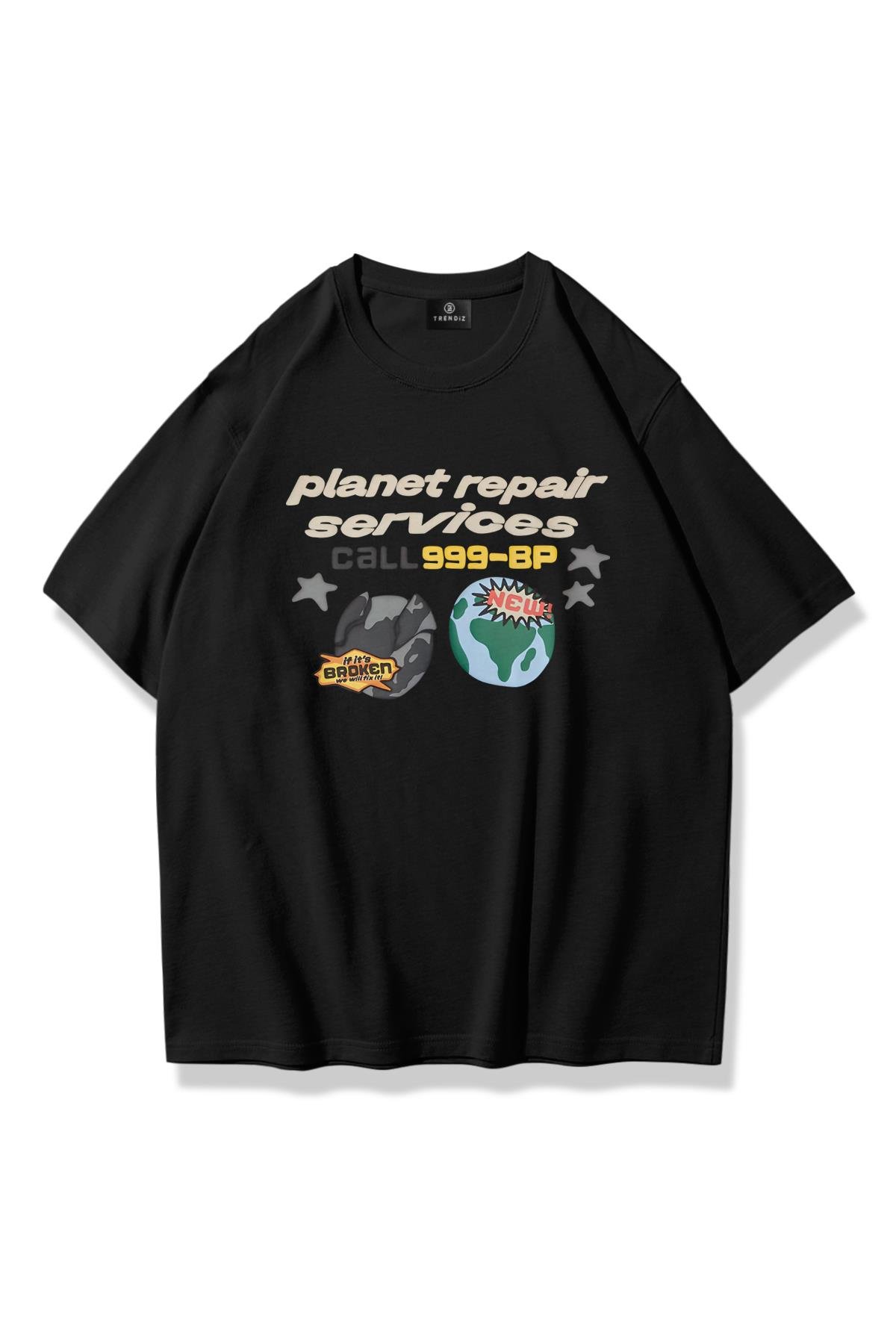 Trendiz Unisex Repair Planet Tshirt Siyah