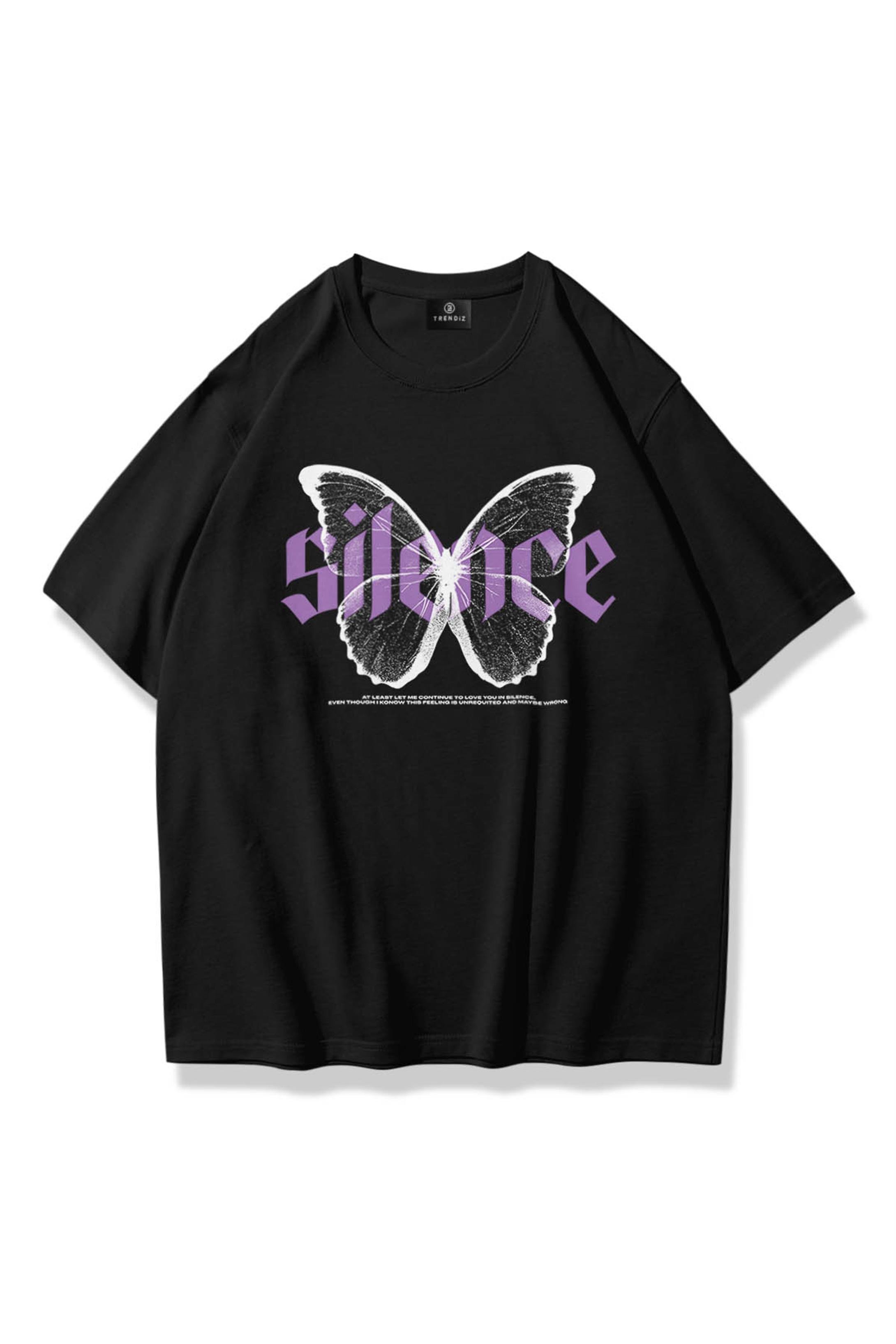 Trendiz Unisex Silence Butterfly Tshirt Siyah