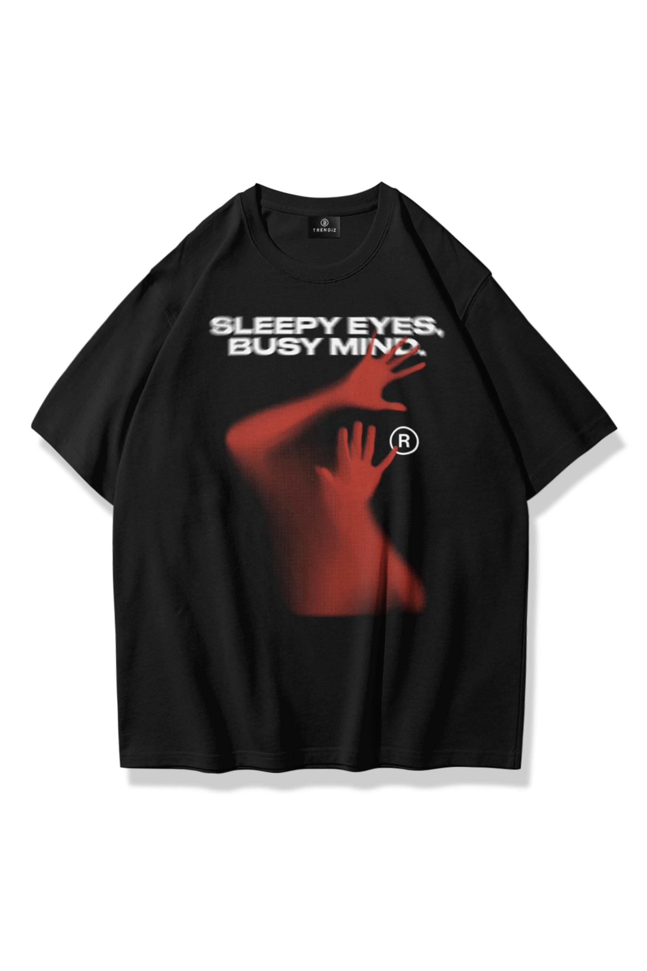 Trendiz Unisex Sleepy Eyes Tshirt Siyah