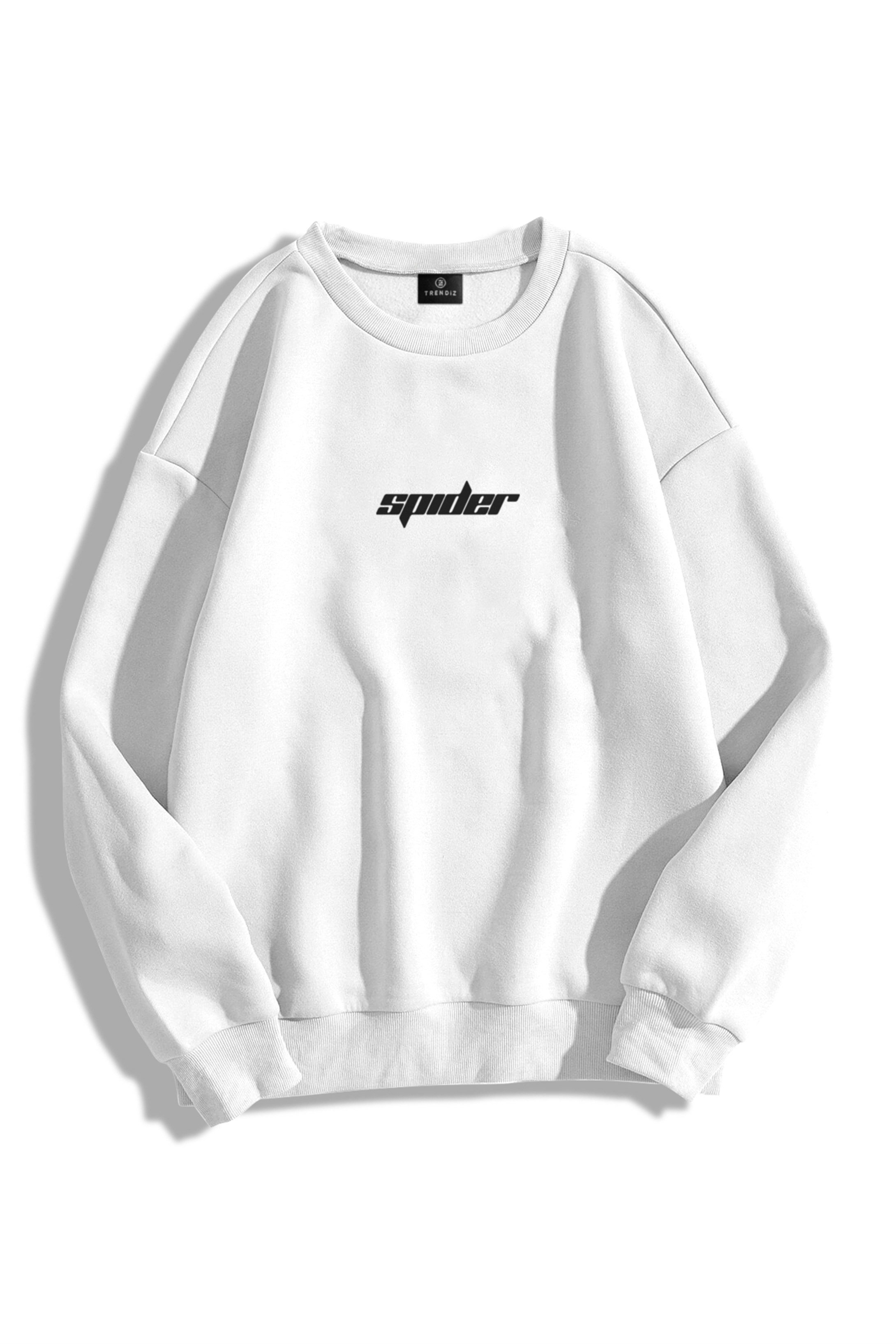 Trendiz Unisex Spider Bisiklet Yaka Sweatshirt Beyaz