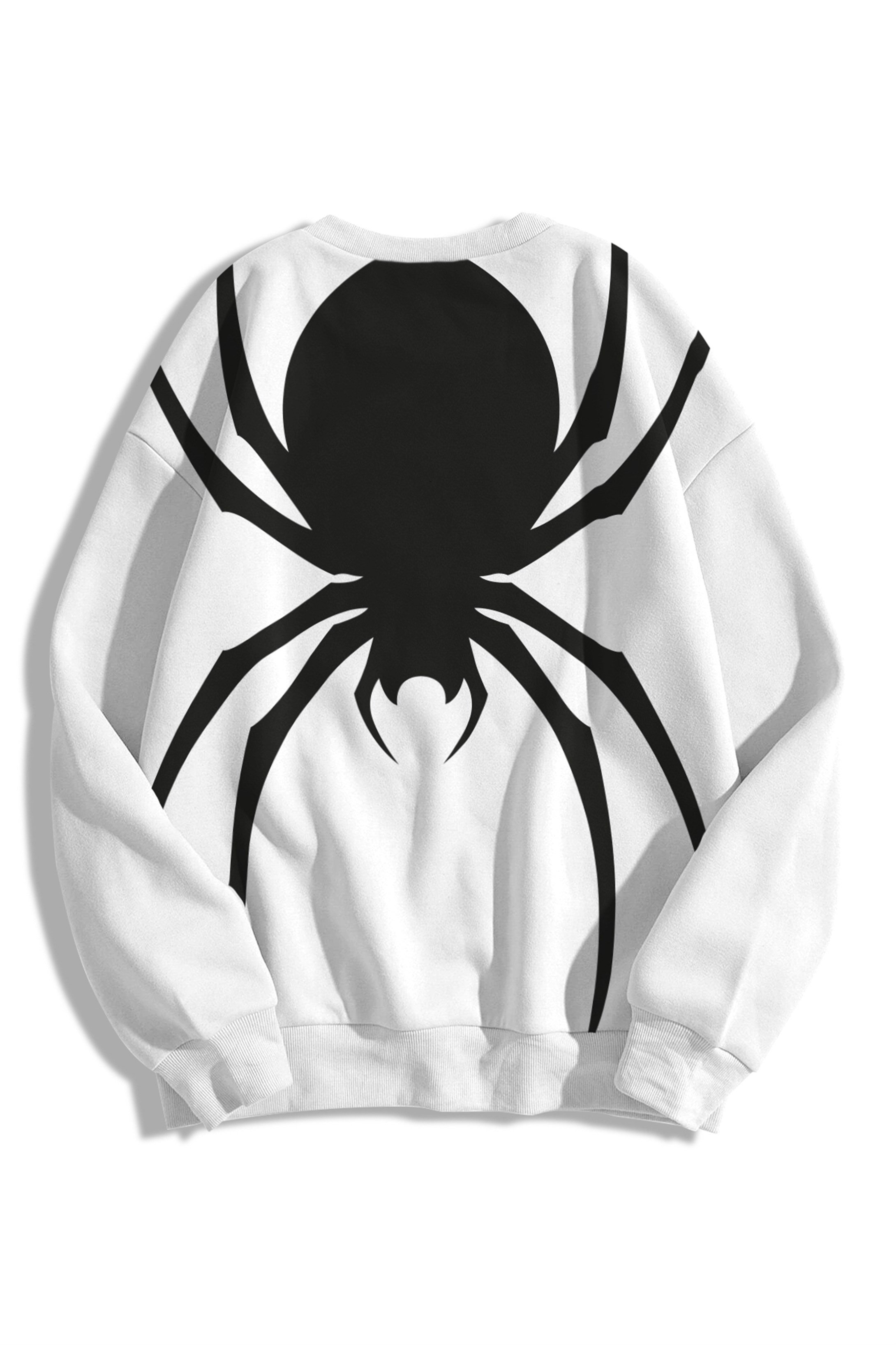 Trendiz Unisex Spider Bisiklet Yaka Sweatshirt Beyaz