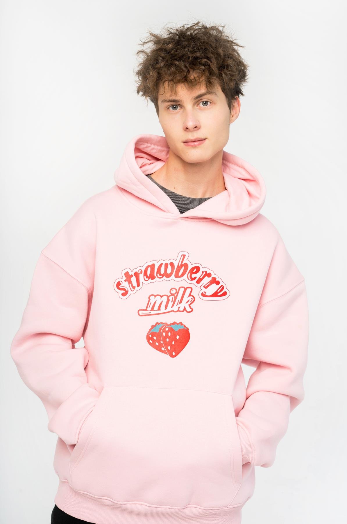 Trendiz Unisex Strawberry Milk Sweatshirt Hoodie Pembe