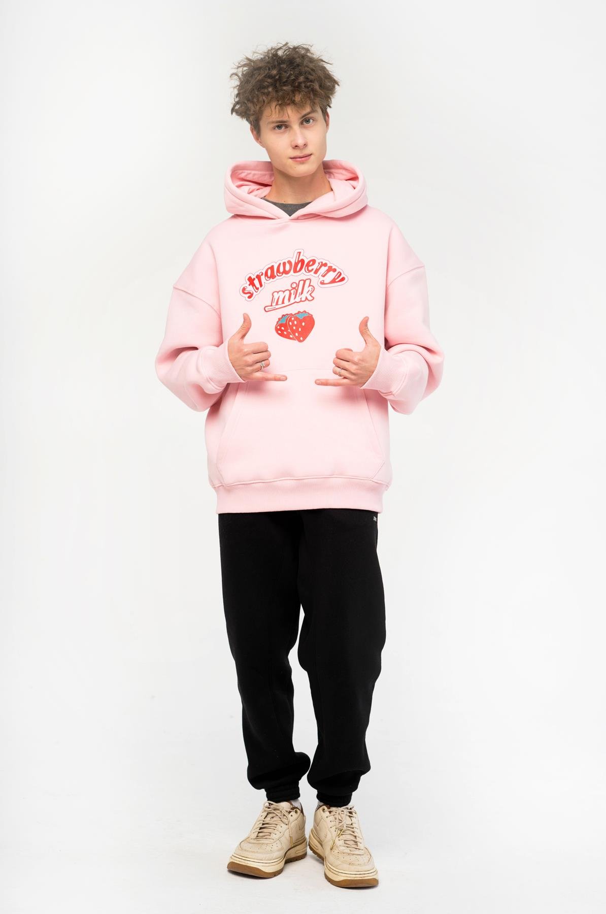 Trendiz Unisex Strawberry Milk Sweatshirt Hoodie Pembe