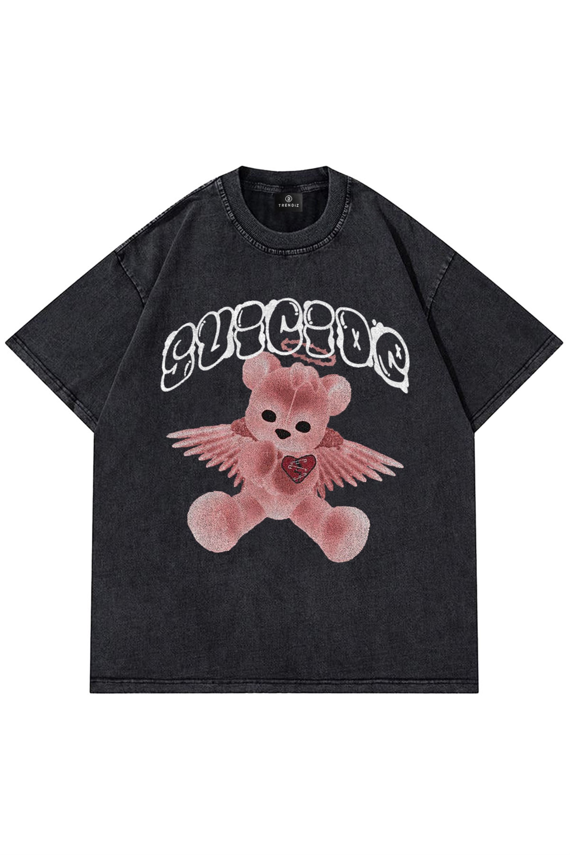 Trendiz Unisex Suicide Bear Yıkamalı Antasit Tshirt